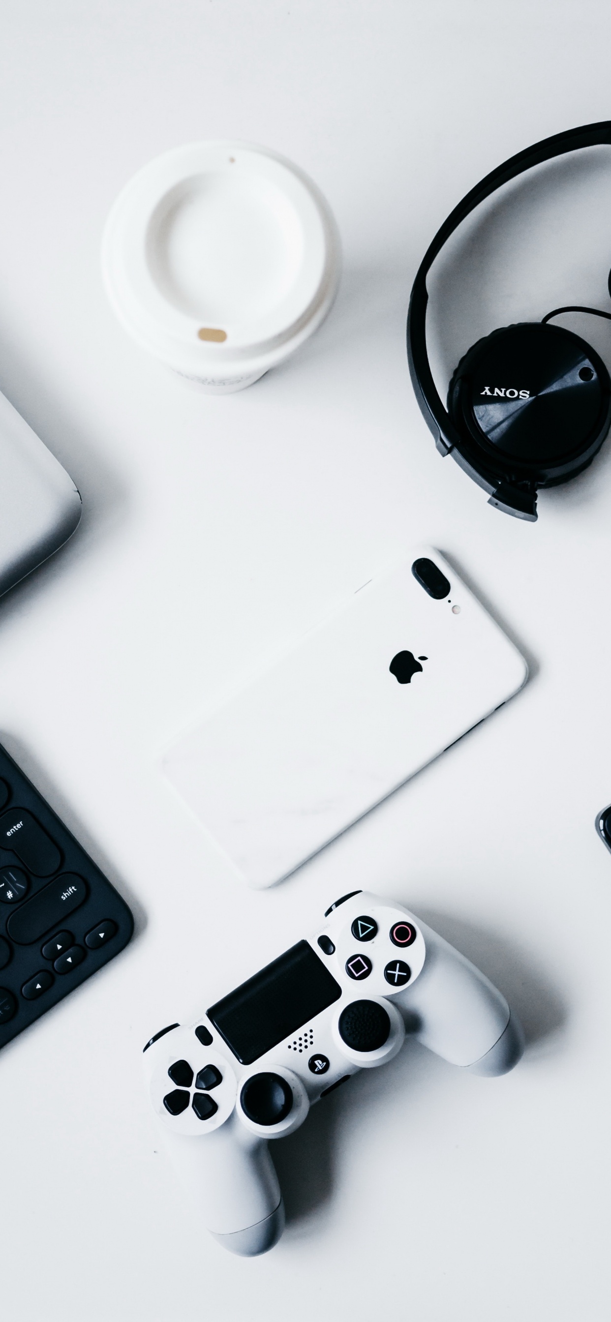 Headphones, Game Controller, White, Black, Input Device. Wallpaper in 1242x2688 Resolution