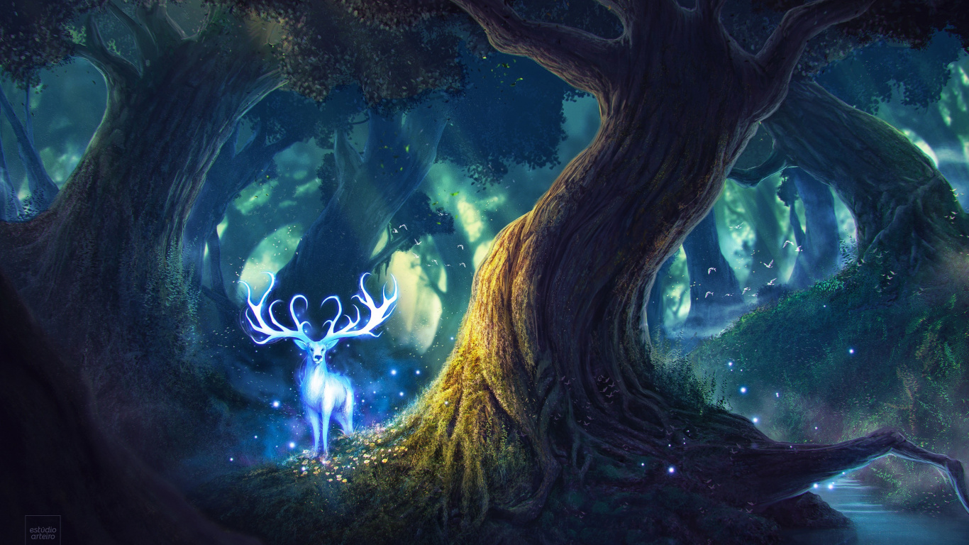 Magic Forest, Fairy, Forest, Magic, Painting. Wallpaper in 1366x768 Resolution