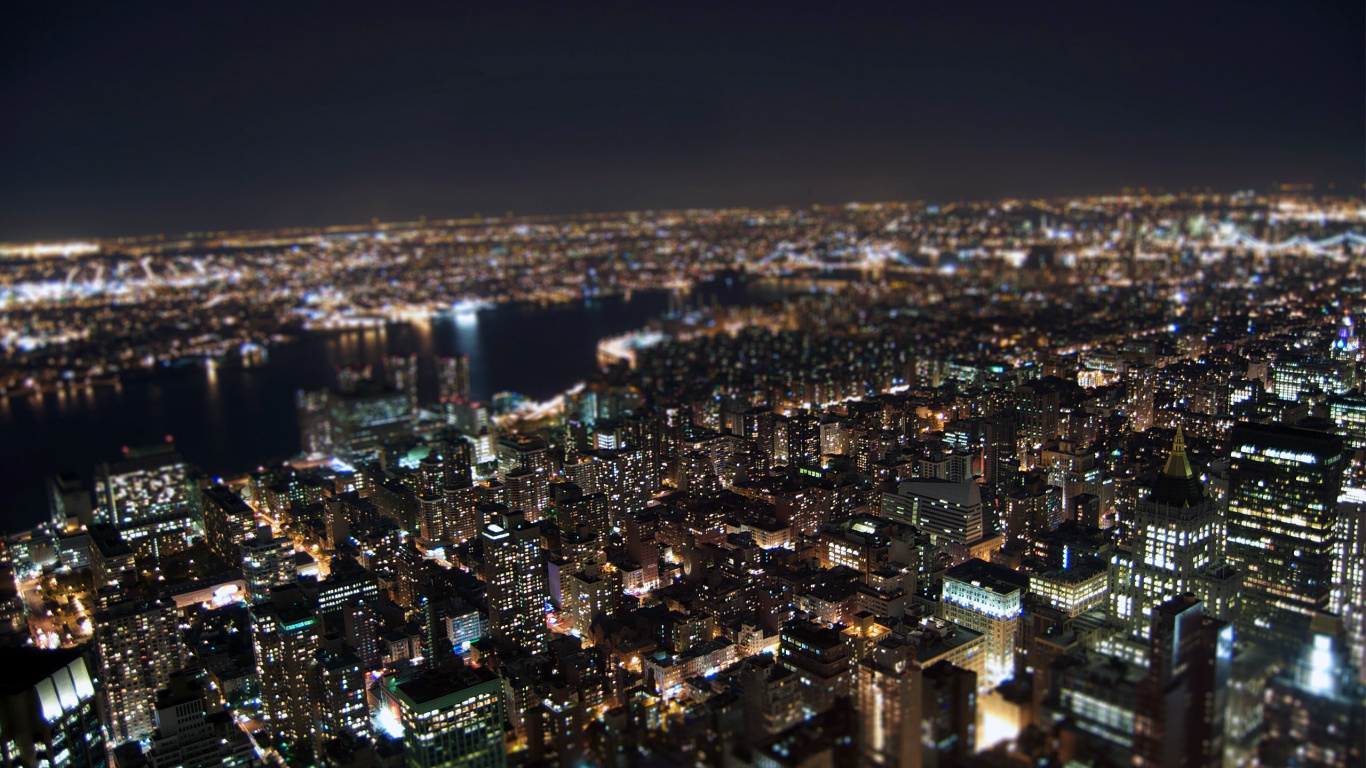 Aerial View of City Buildings During Night Time. Wallpaper in 1366x768 Resolution