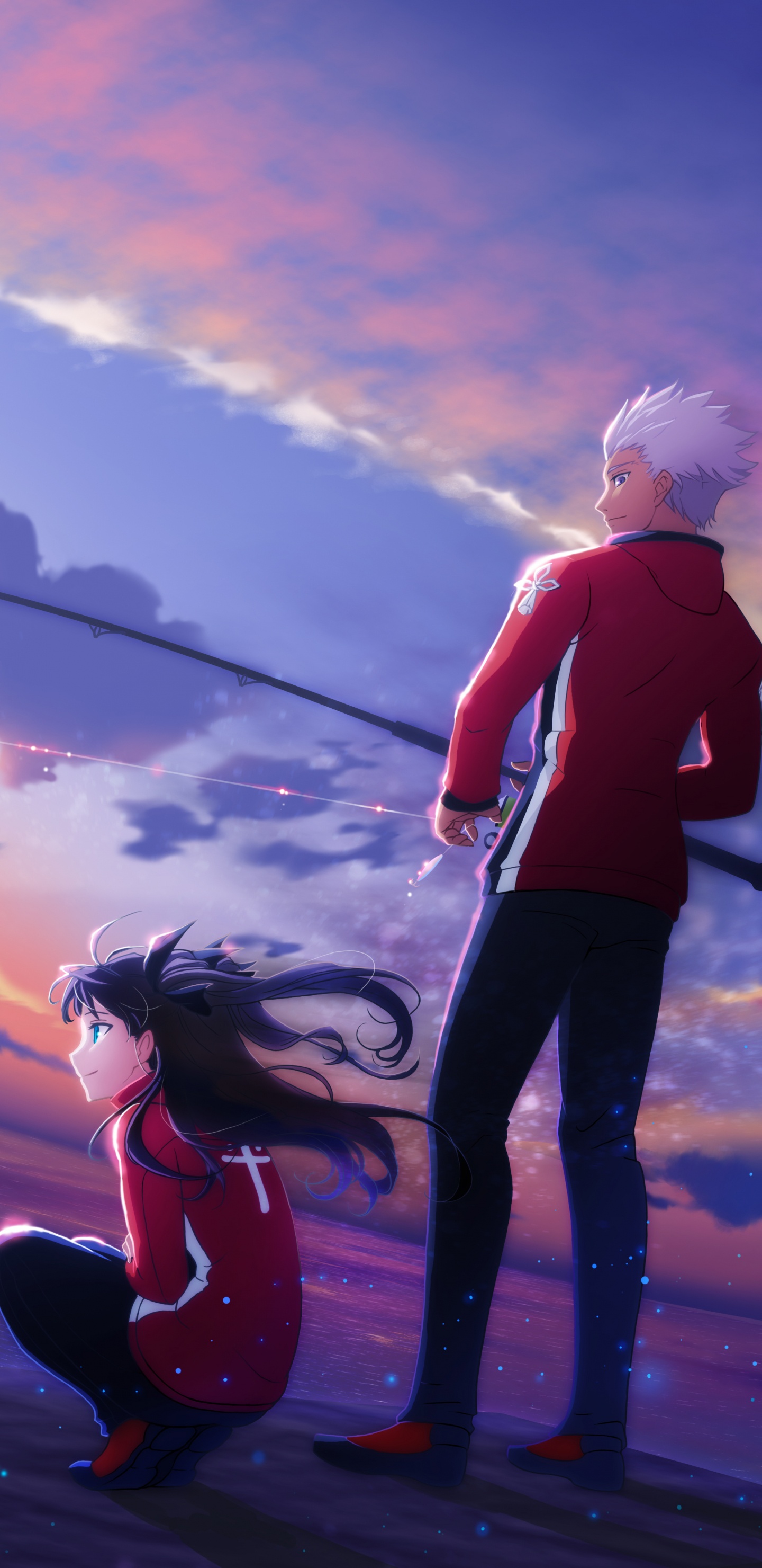 Mann Und Frau Stehen Bei Sonnenuntergang Auf Dem Boden. Wallpaper in 1440x2960 Resolution