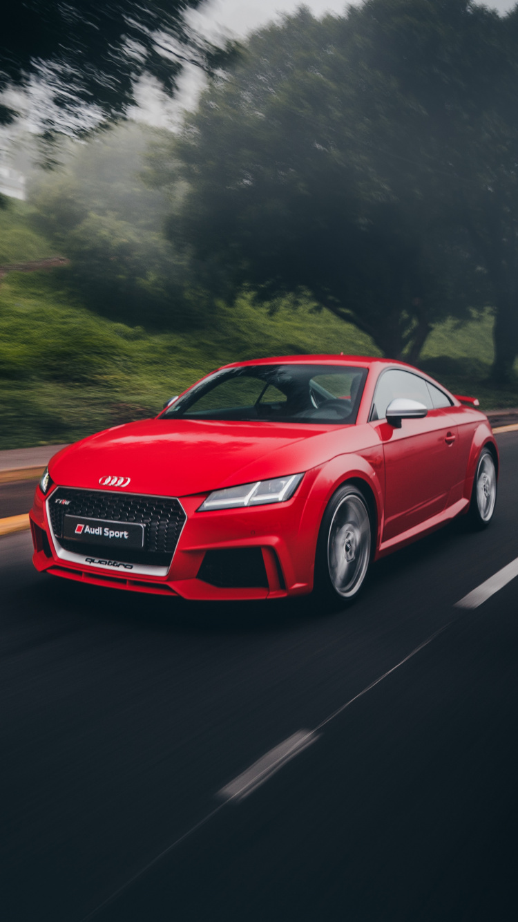 Audi Coupe Rojo en la Carretera Durante el Día. Wallpaper in 750x1334 Resolution