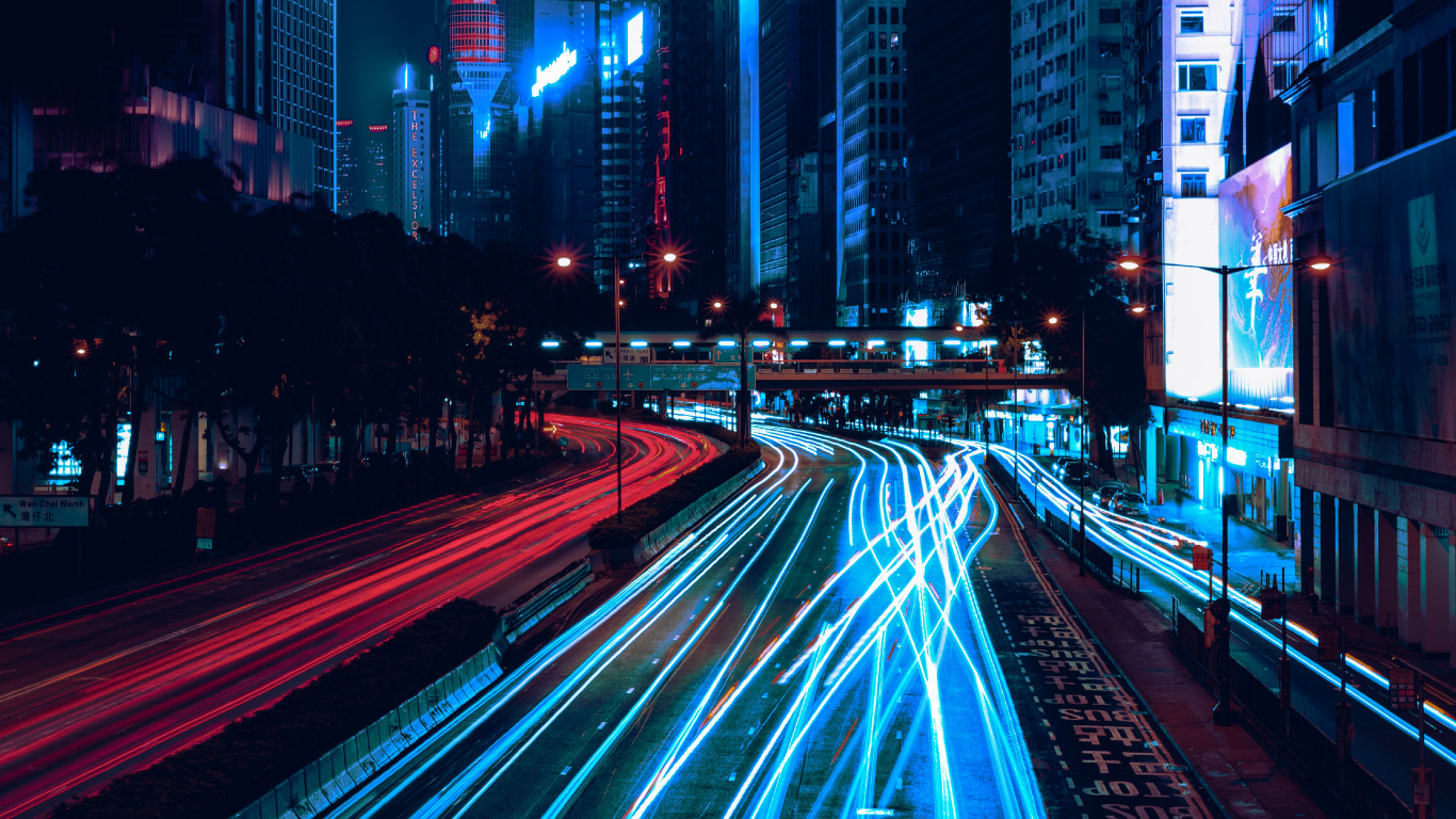 Fotografía de Lapso de Tiempo de Automóviles en la Carretera Durante la Noche. Wallpaper in 1366x768 Resolution