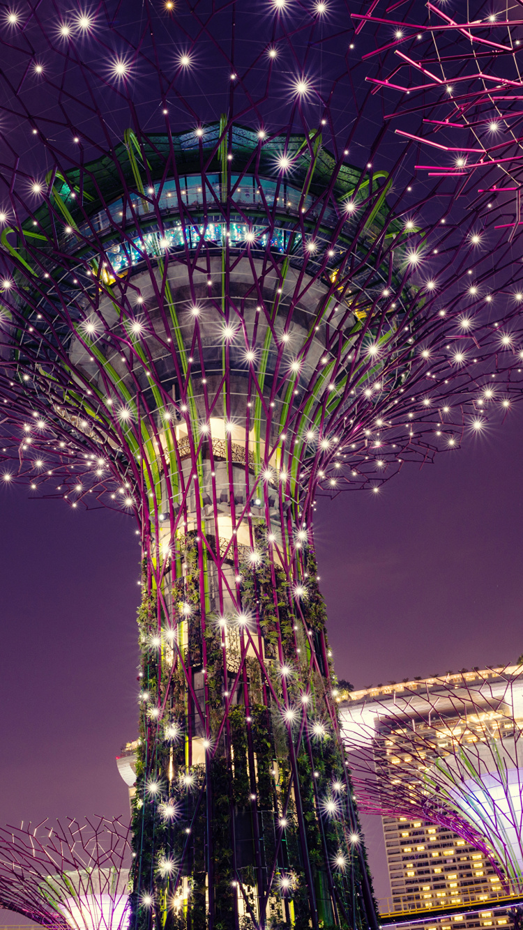 Lila Und Blaue Lichter am Weihnachtsbaum. Wallpaper in 750x1334 Resolution