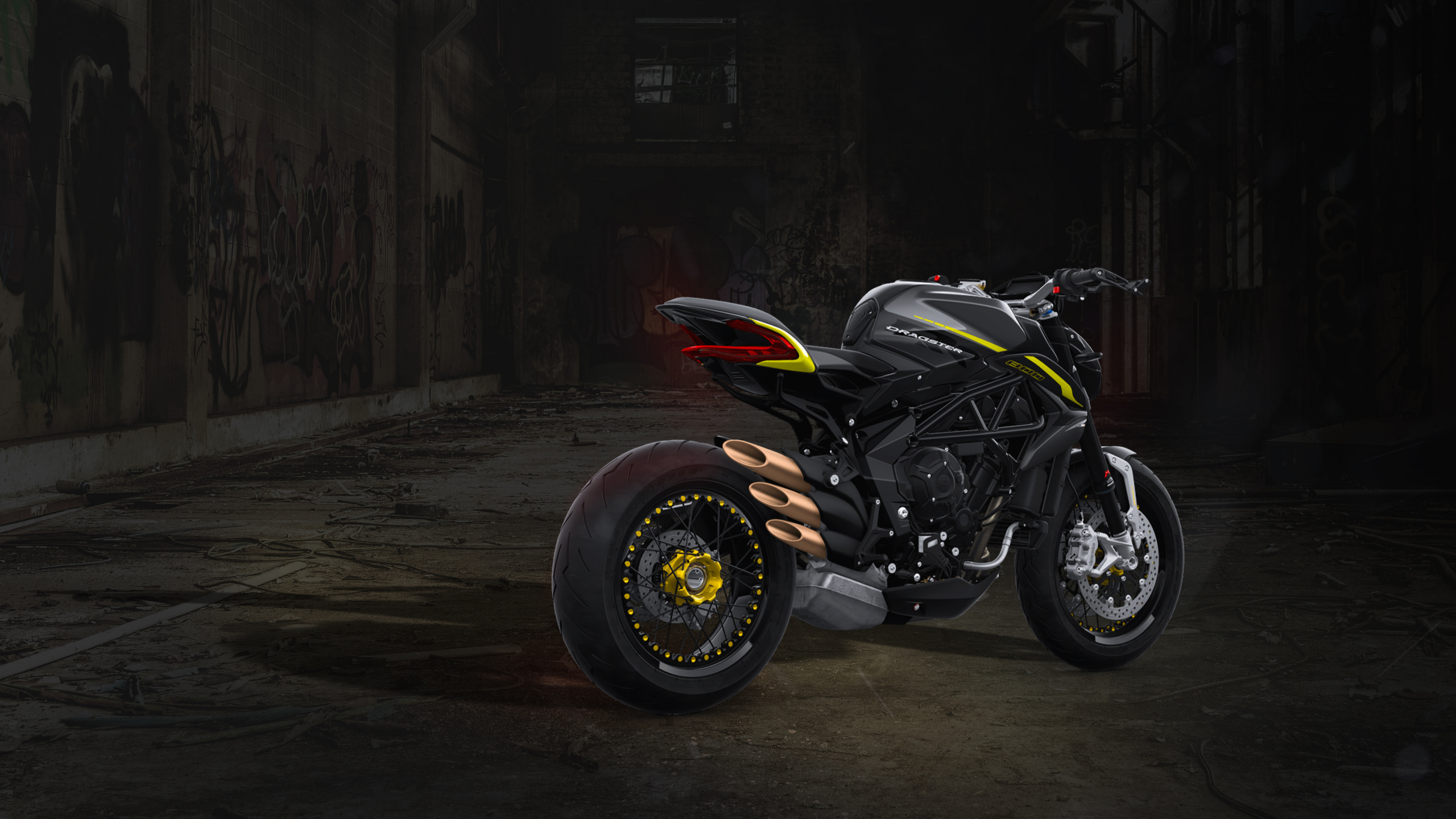 Black and Red Sports Bike Parked Beside Brown Wooden Wall. Wallpaper in 2560x1440 Resolution