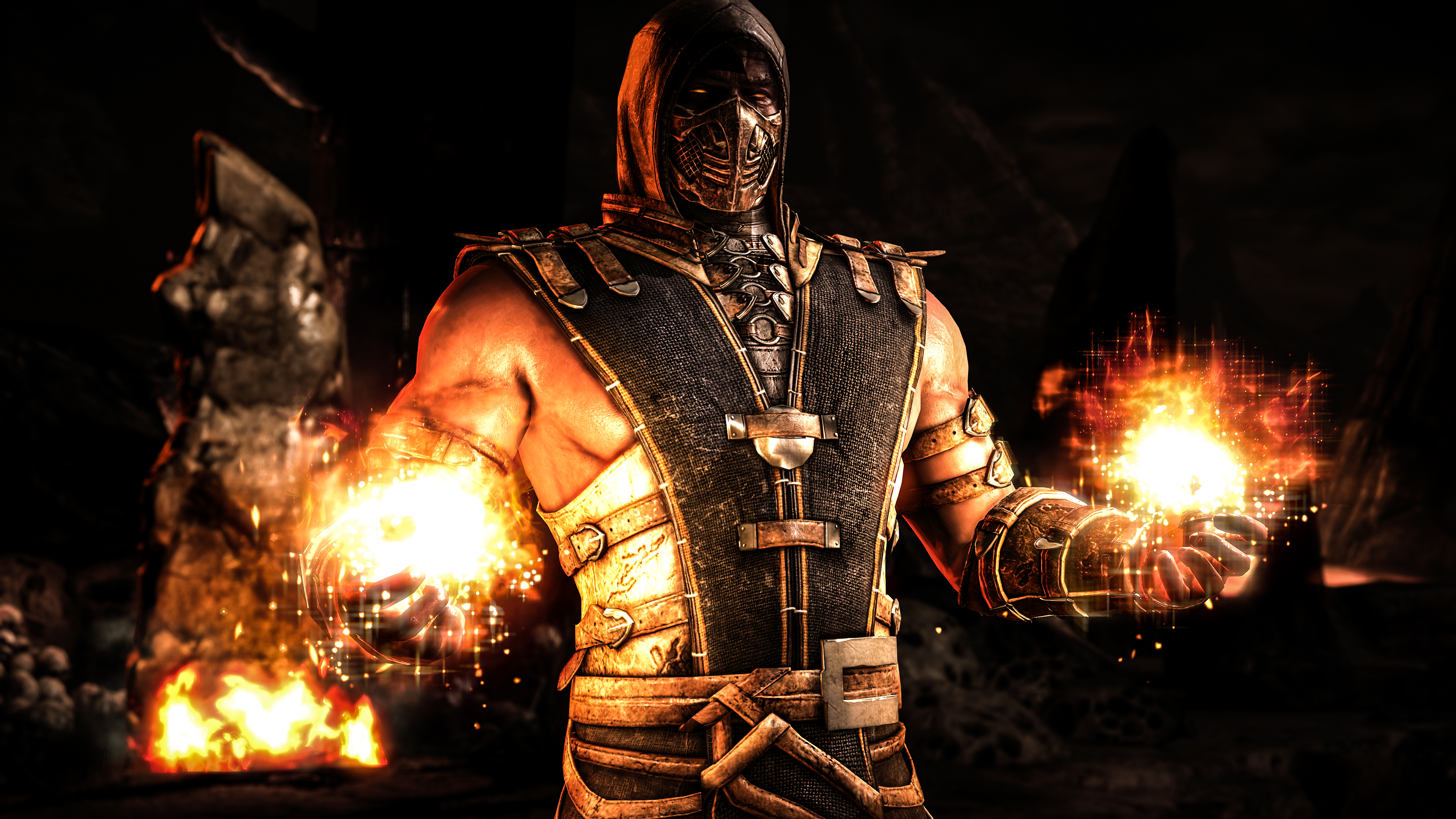 Fiktiver Charakter, Feuer, Mortal Kombat x, Flamme, Nacht. Wallpaper in 3840x2160 Resolution