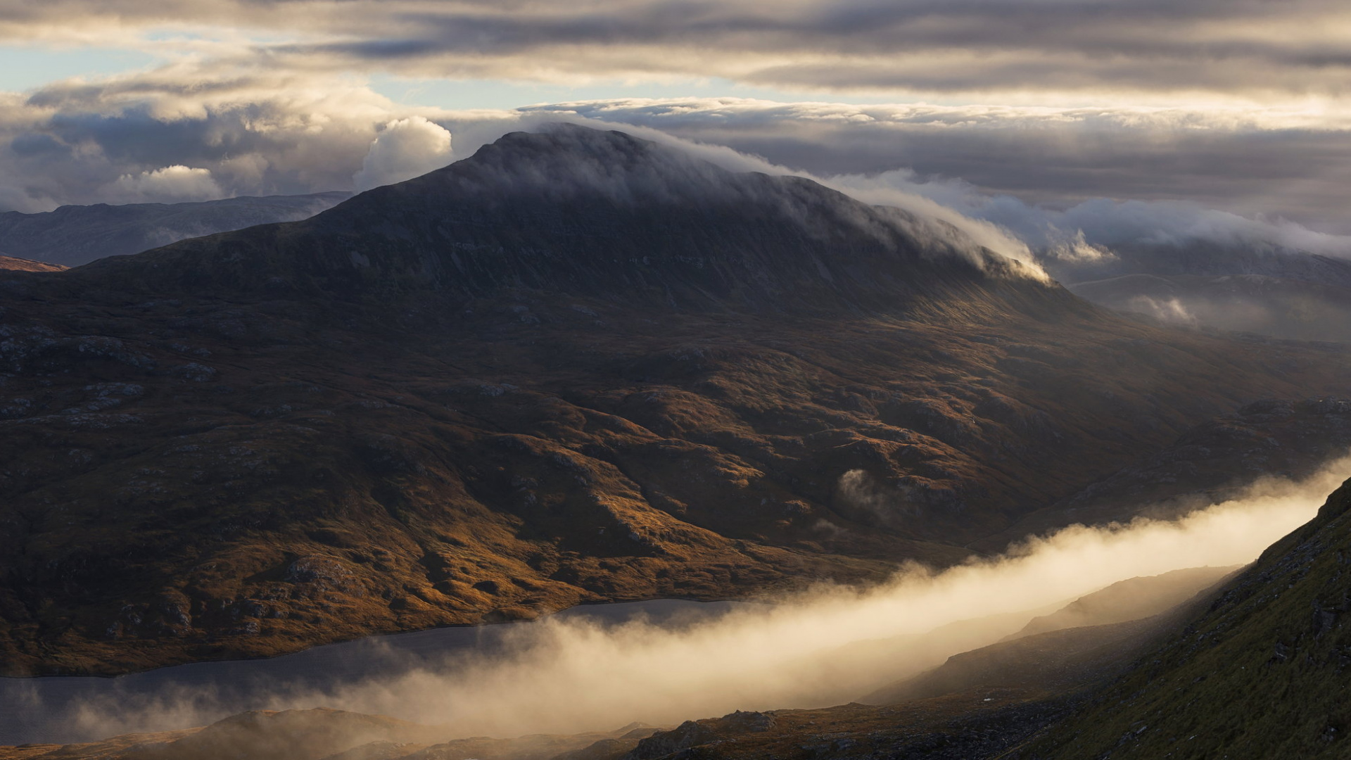 Brown and Green Mountains Under White Clouds During Daytime. Wallpaper in 1920x1080 Resolution