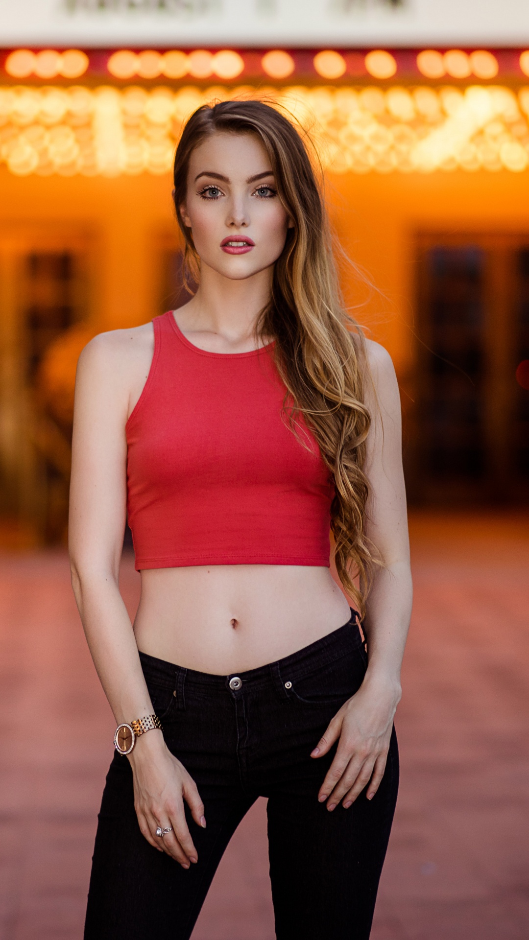 Jeans, Belleza, Rosa, Amarillo, Abdomen. Wallpaper in 1080x1920 Resolution