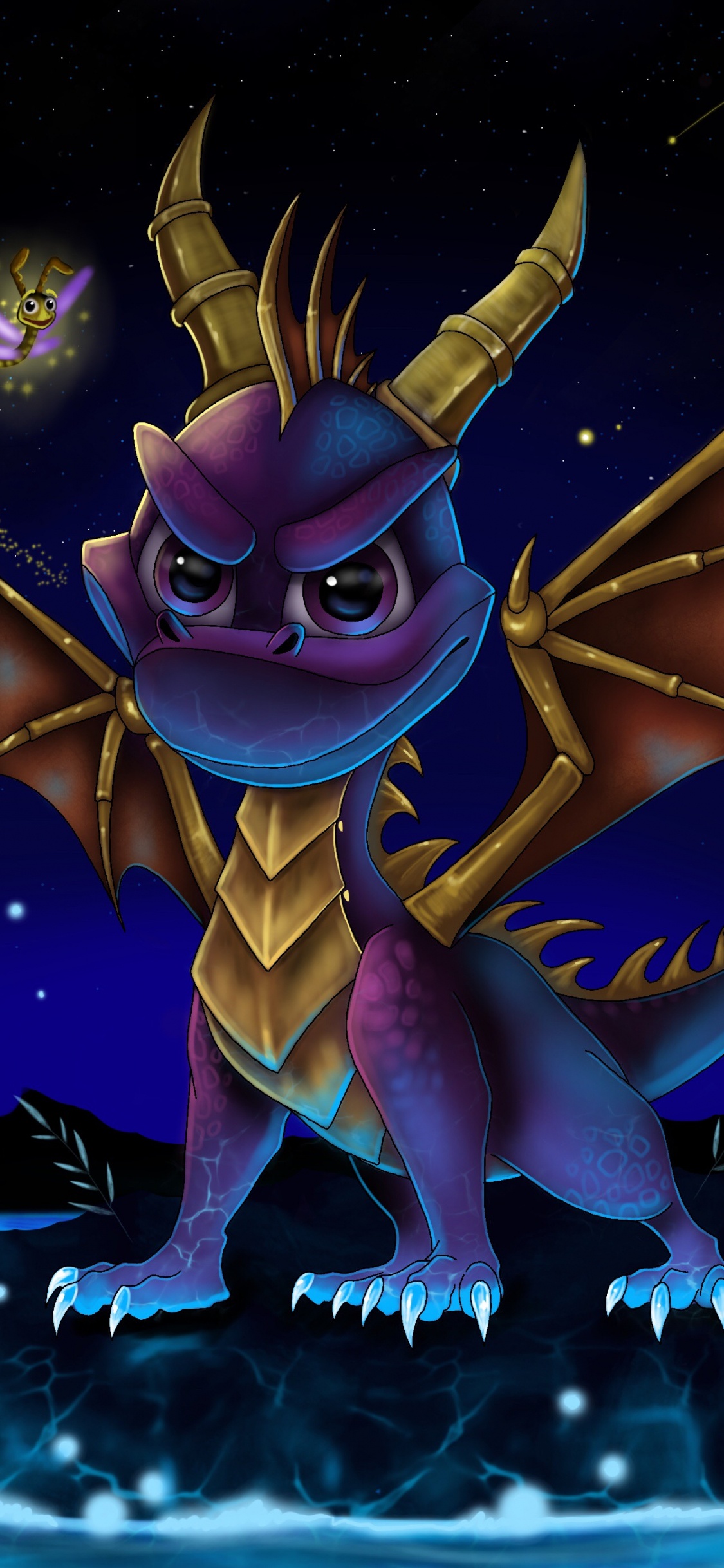Purple and Yellow Dragon Illustration. Wallpaper in 1125x2436 Resolution