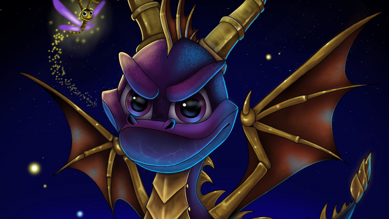 Purple and Yellow Dragon Illustration. Wallpaper in 1366x768 Resolution