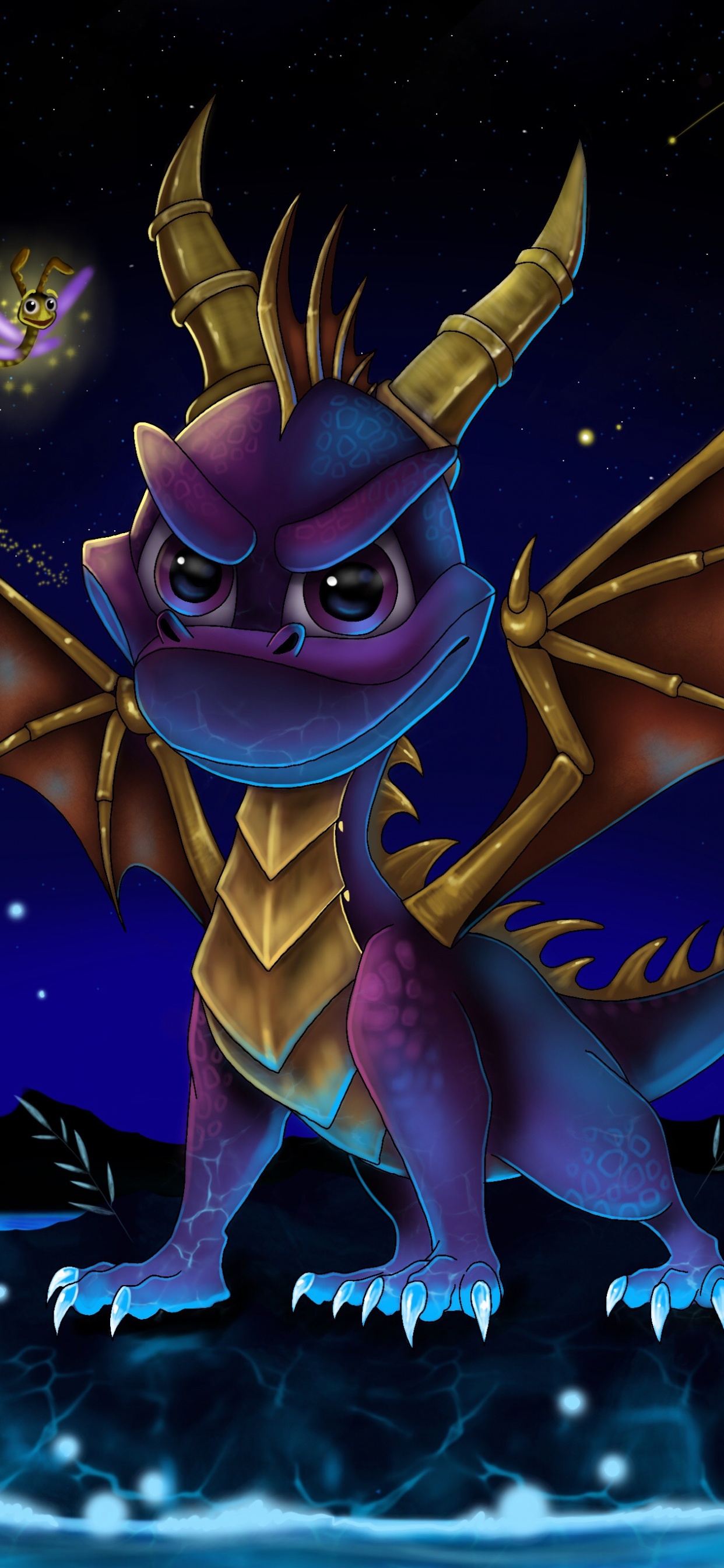 Lila Und Gelber Drache Illustration. Wallpaper in 1242x2688 Resolution