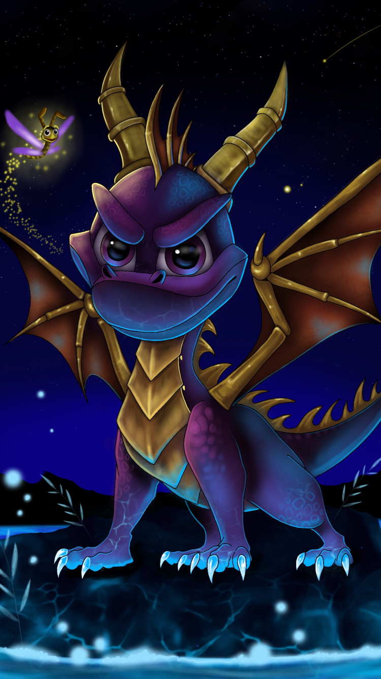 Illustration de Dragon Violet et Jaune. Wallpaper in 750x1334 Resolution