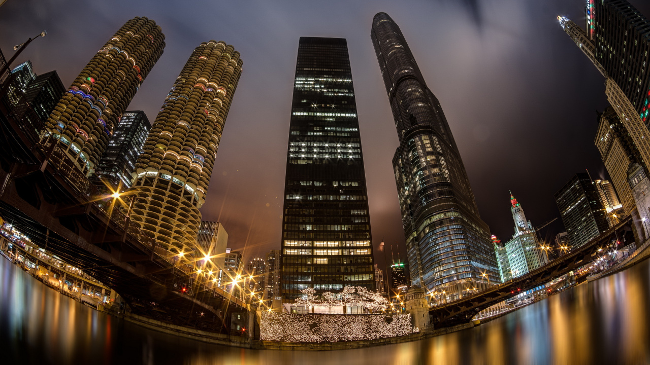 Skyline Der Stadt Bei Nacht Night. Wallpaper in 1280x720 Resolution