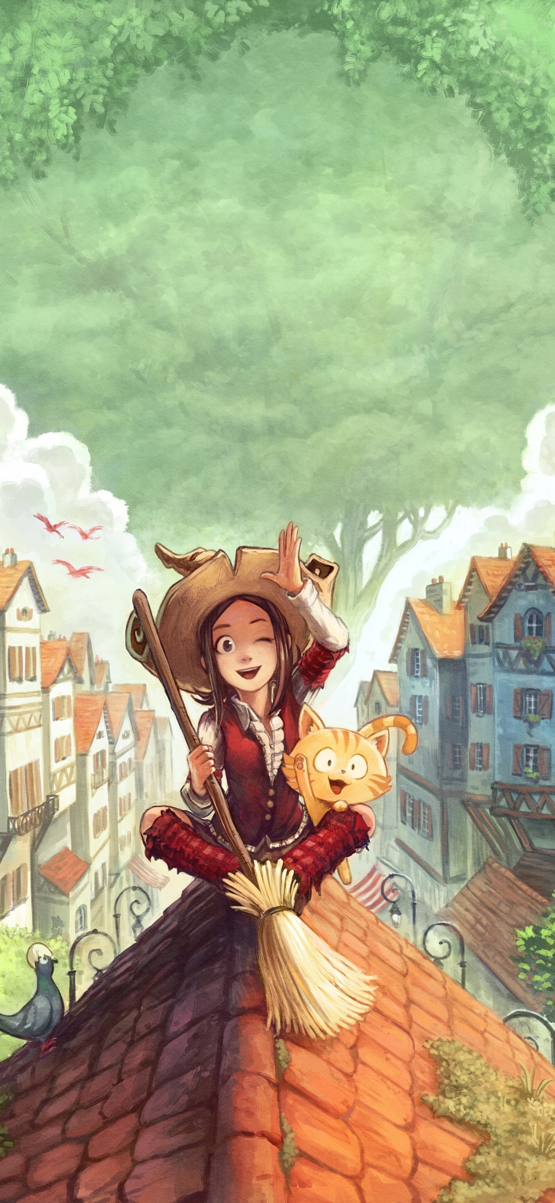 Mädchen im Roten Kleid Steht Auf Braunem Holzboden. Wallpaper in 1125x2436 Resolution