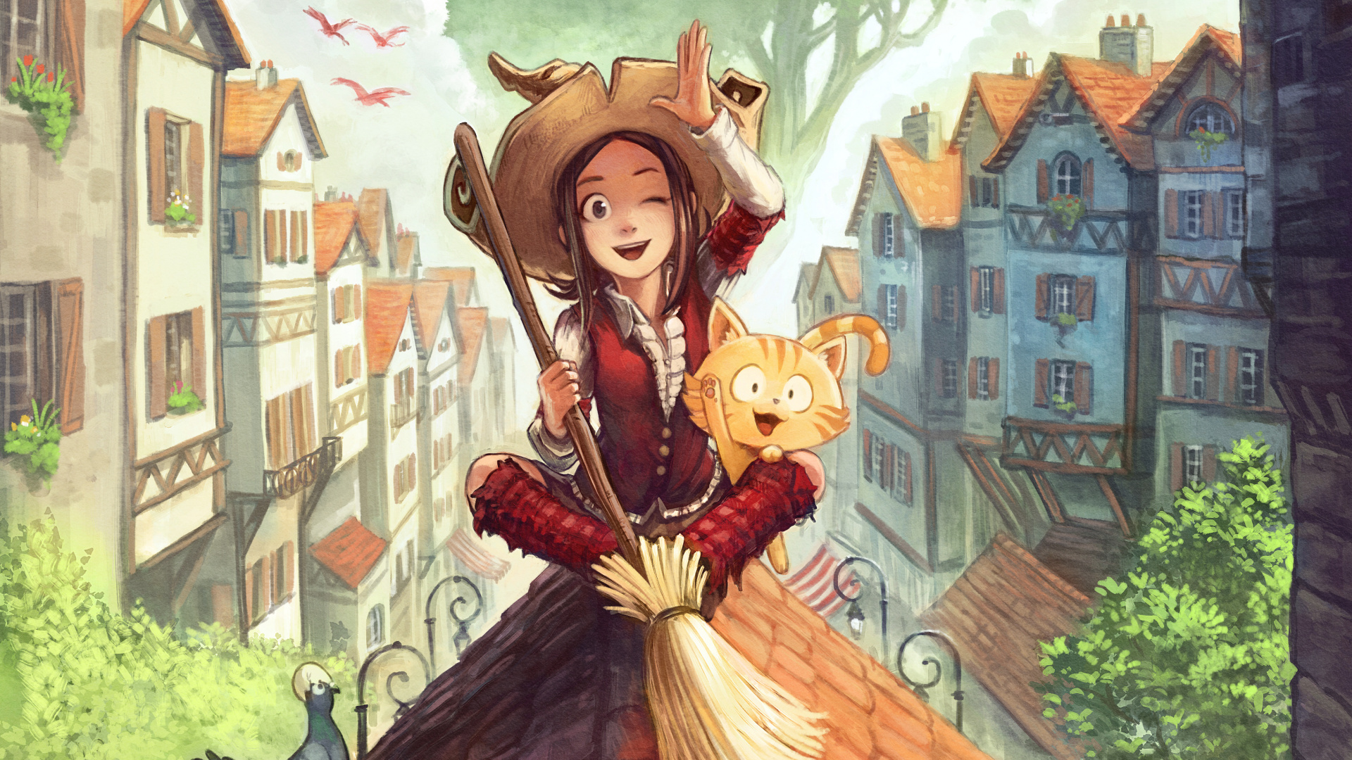 Girl in Red Dress Standing on Brown Wooden Floor. Wallpaper in 1920x1080 Resolution