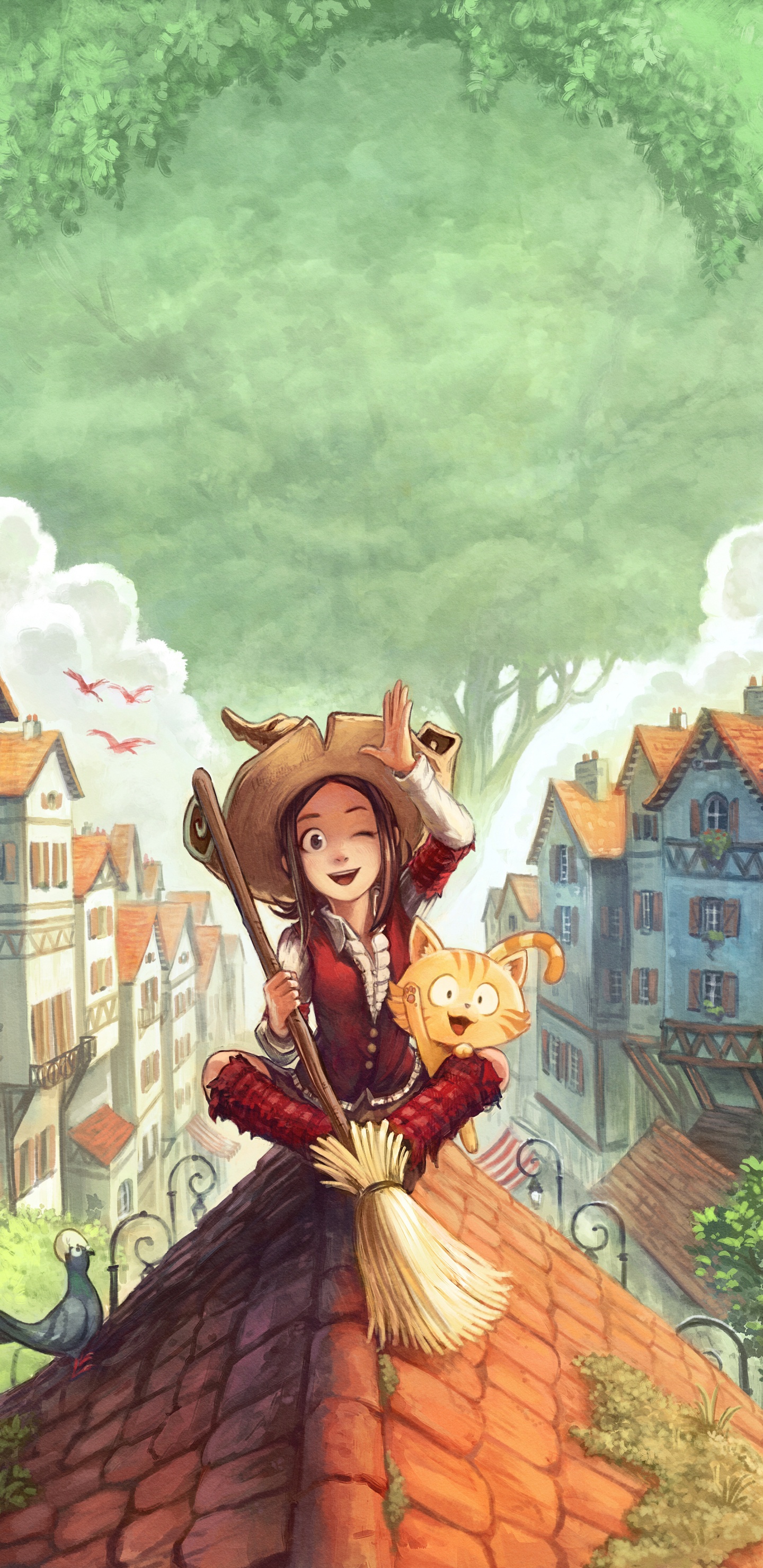 Chica en Vestido Rojo de Pie Sobre un Piso de Madera Marrón. Wallpaper in 1440x2960 Resolution