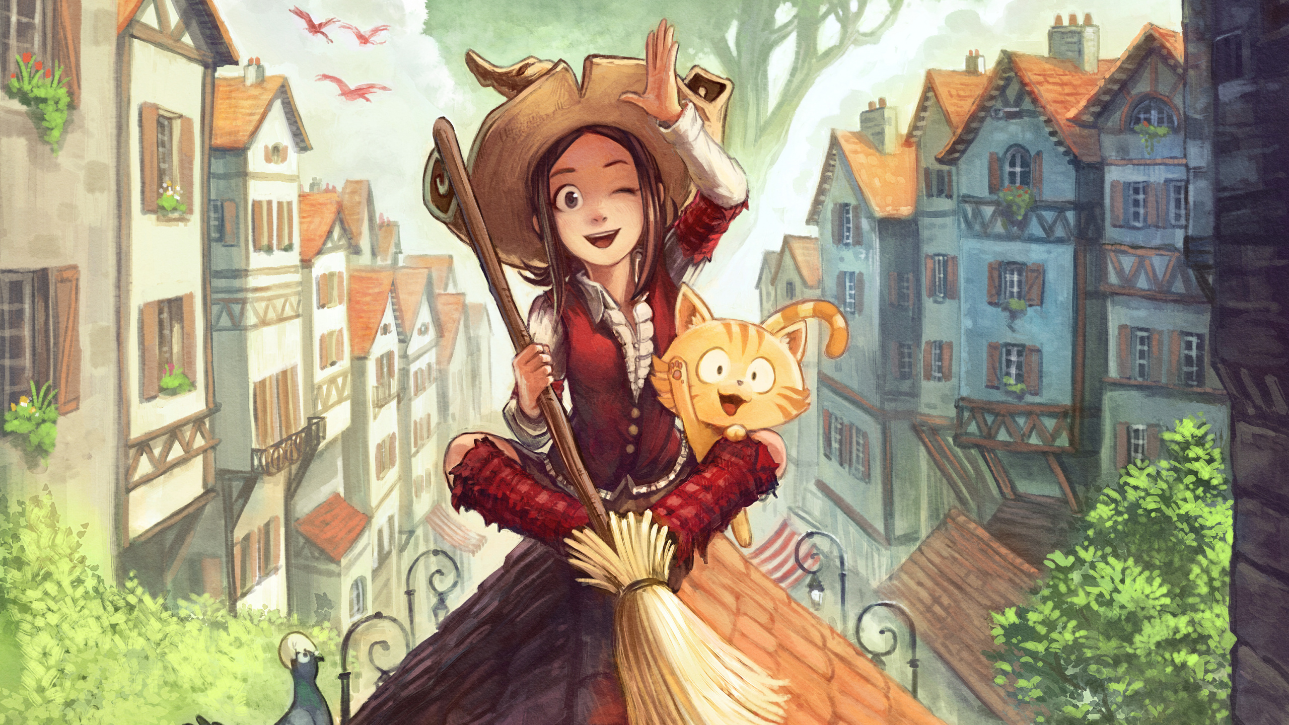 Chica en Vestido Rojo de Pie Sobre un Piso de Madera Marrón. Wallpaper in 2560x1440 Resolution