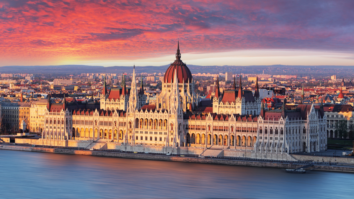 匈牙利议会大厦, 里程碑, 城市, 城市景观, 天际线 壁纸 1366x768 允许