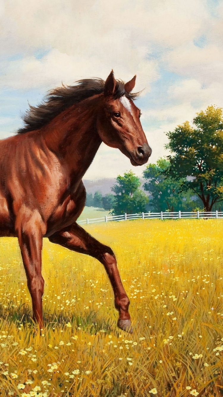 Cheval Brun Sur Terrain D'herbe Verte Pendant la Journée. Wallpaper in 750x1334 Resolution