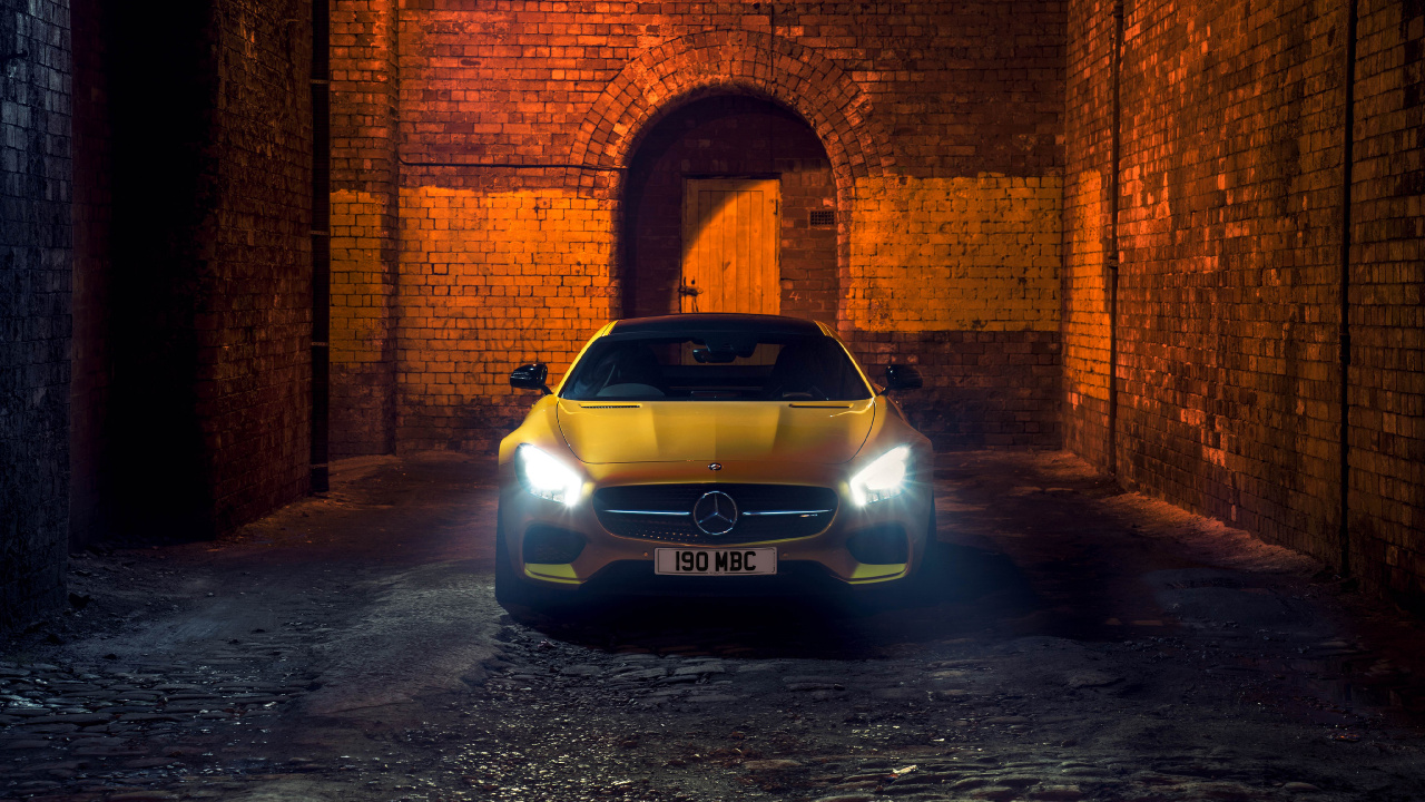 光, 黄色的, 的车城, 梅赛德斯-奔驰sls Amg, 梅赛德斯-奔驰AMG GT S 壁纸 1280x720 允许