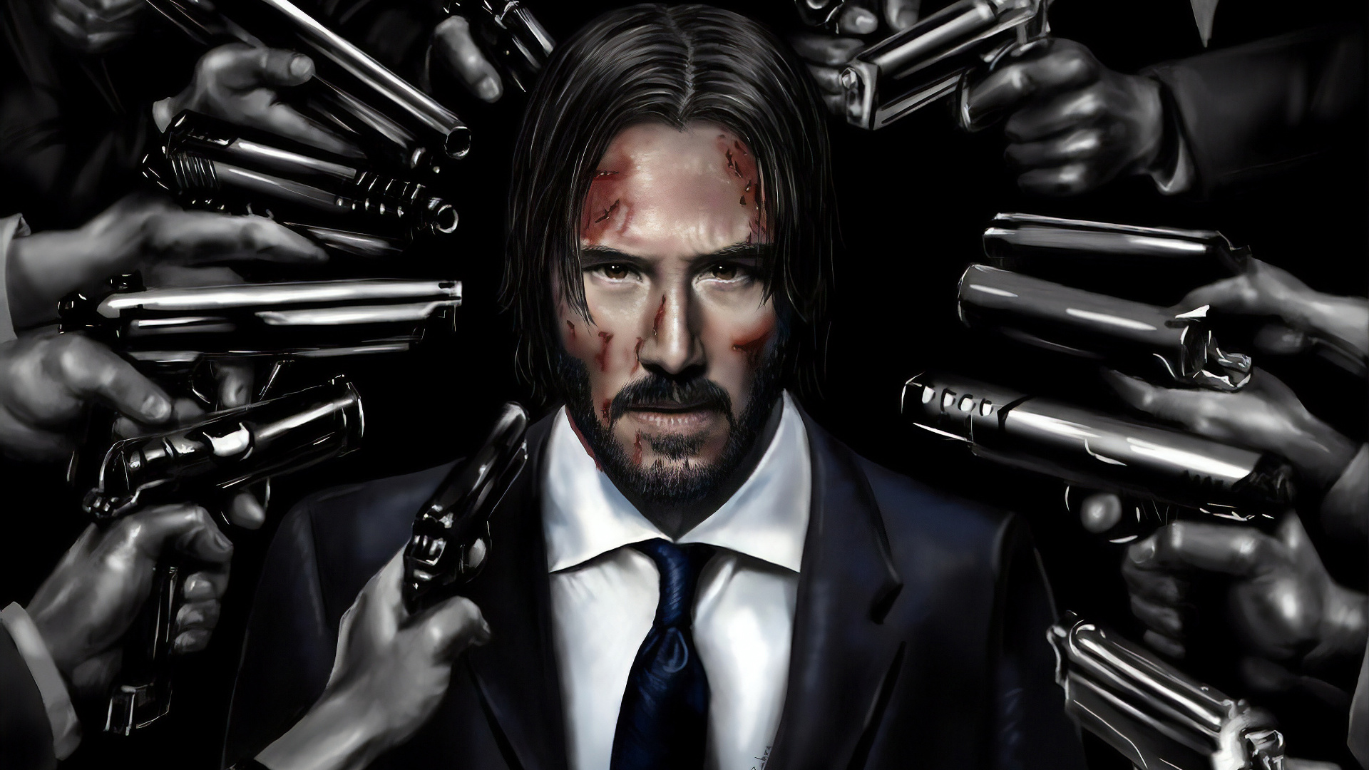 Man in Black Suit Holding Pistol. Wallpaper in 1920x1080 Resolution