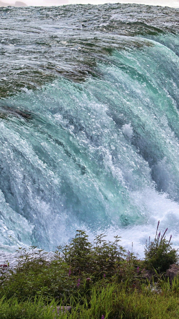 Green Grass and White Water Falls. Wallpaper in 720x1280 Resolution