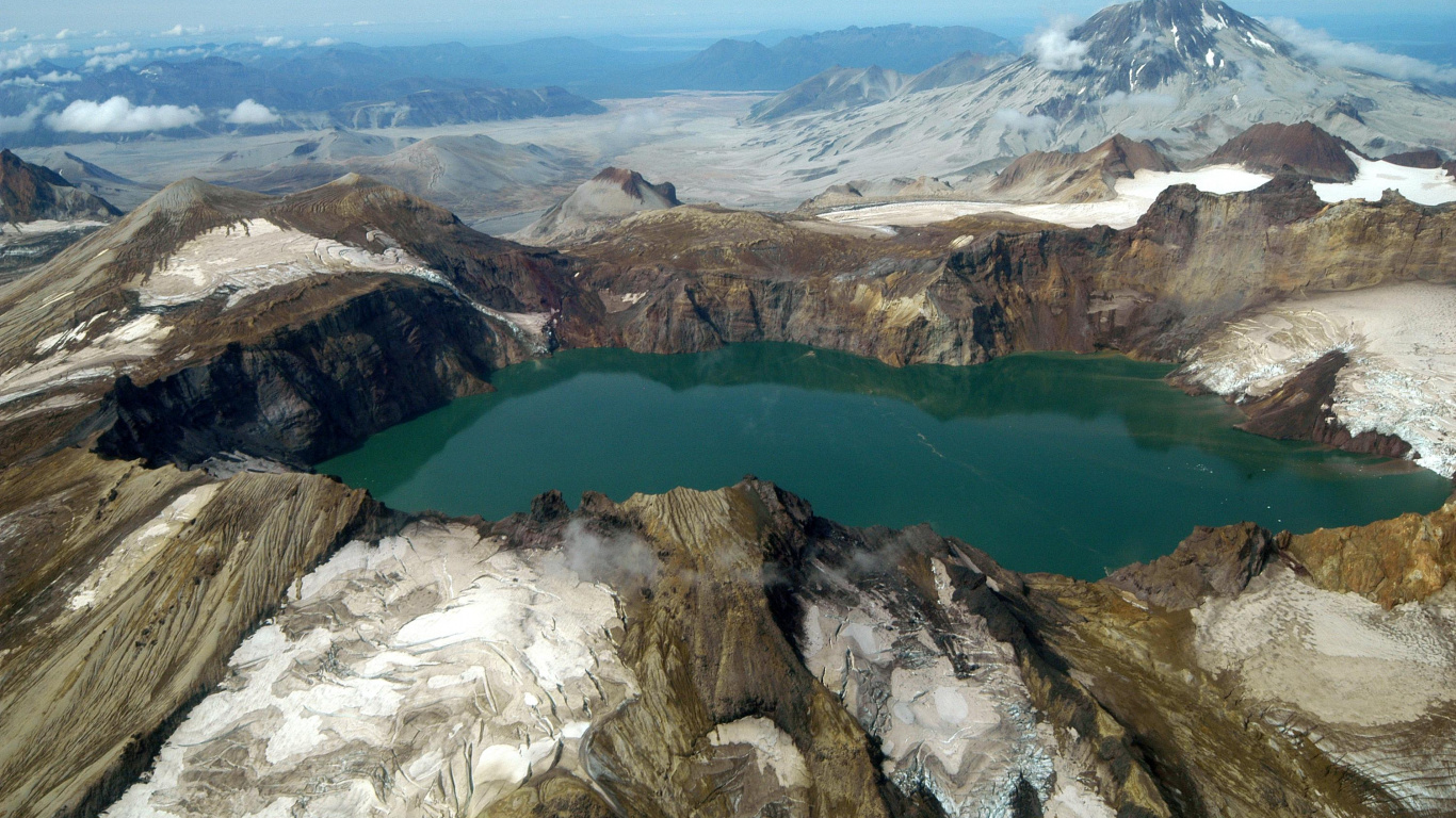 Aerial View of Lake Between Mountains During Daytime. Wallpaper in 1366x768 Resolution