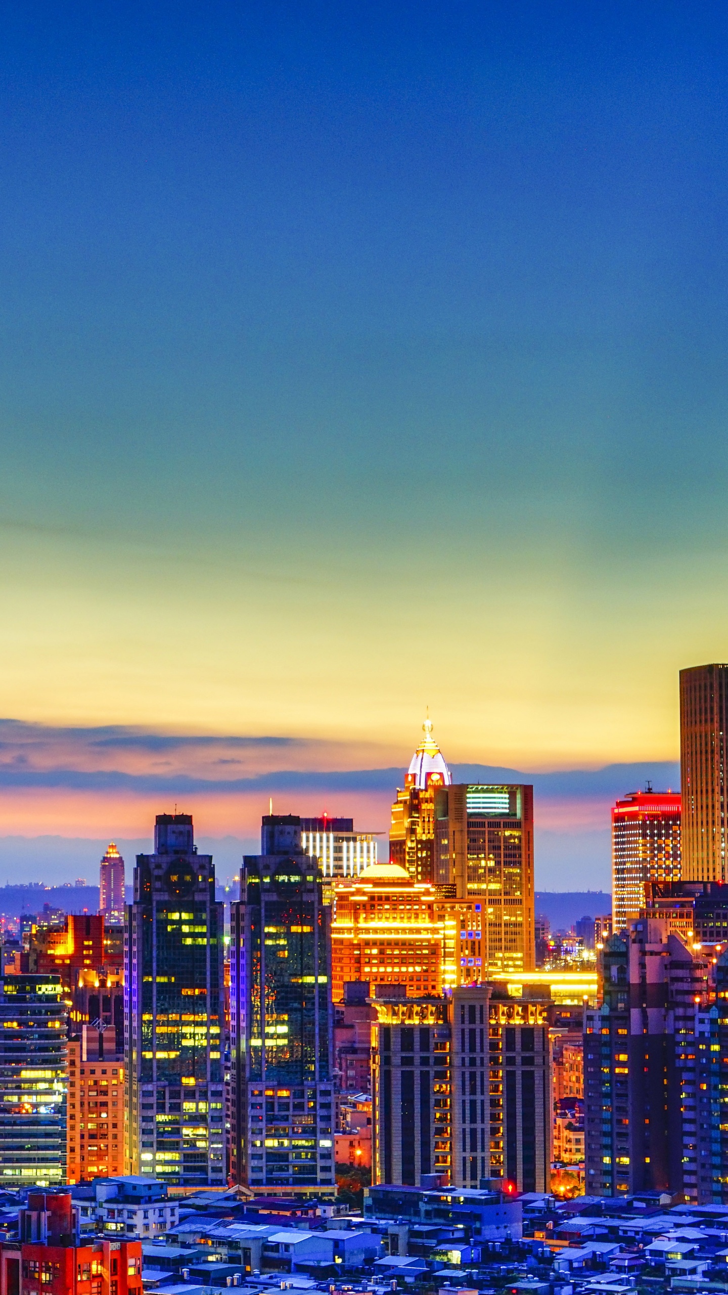 Skyline Der Stadt Bei Nacht Night. Wallpaper in 1440x2560 Resolution