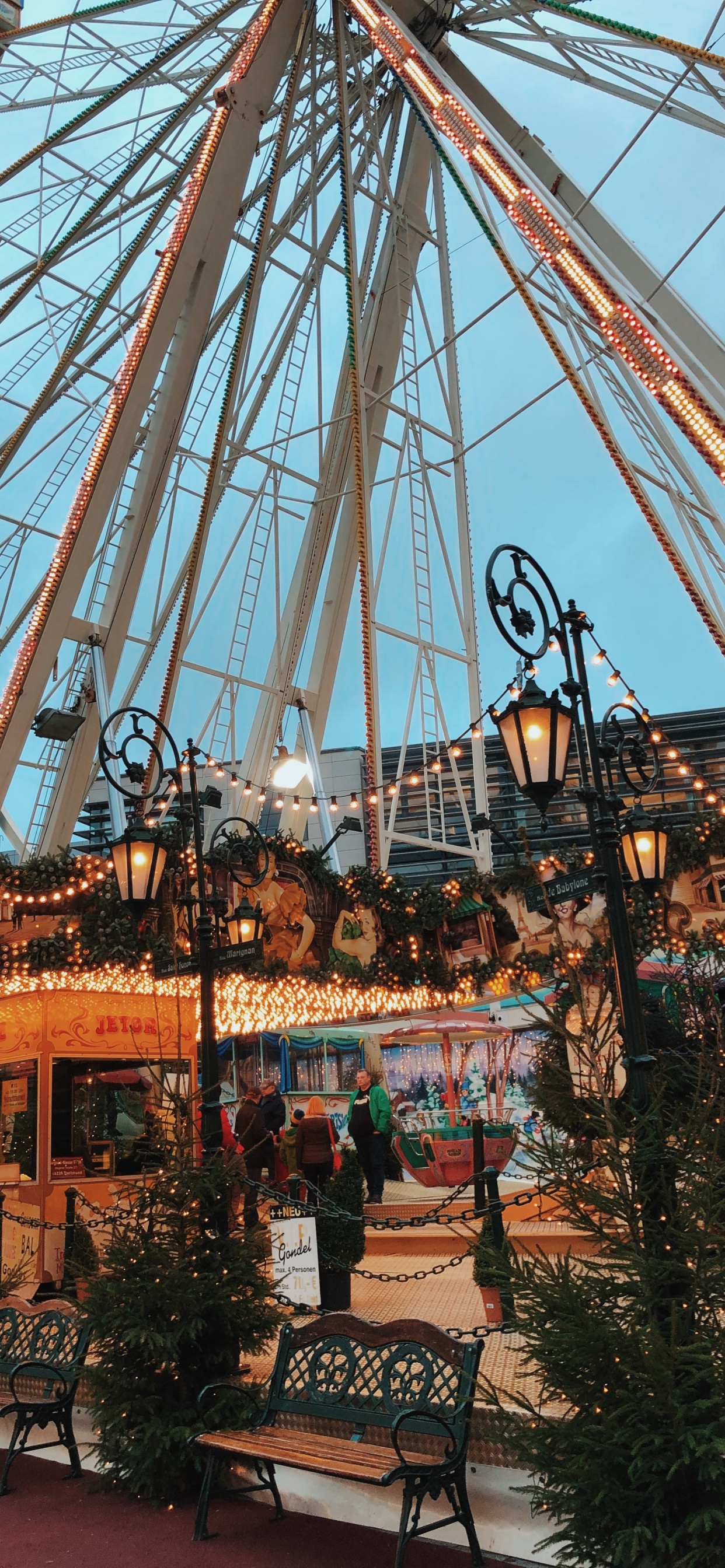 Ferris Wheel, Public Space, Bench, Amusement Ride, Spoke. Wallpaper in 1242x2688 Resolution