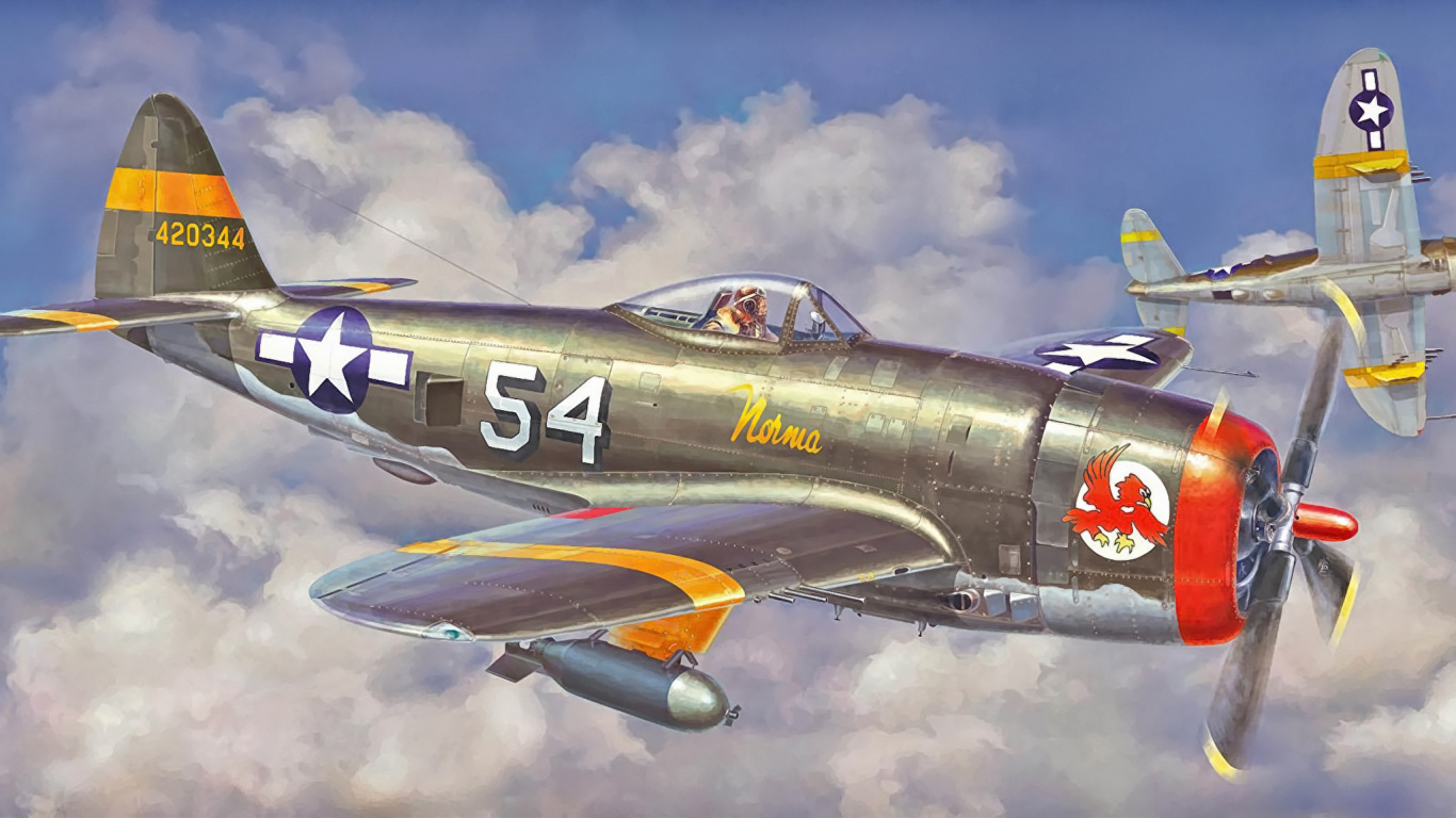 Black and Yellow Jet Plane Under Blue Sky and White Clouds During Daytime. Wallpaper in 1366x768 Resolution