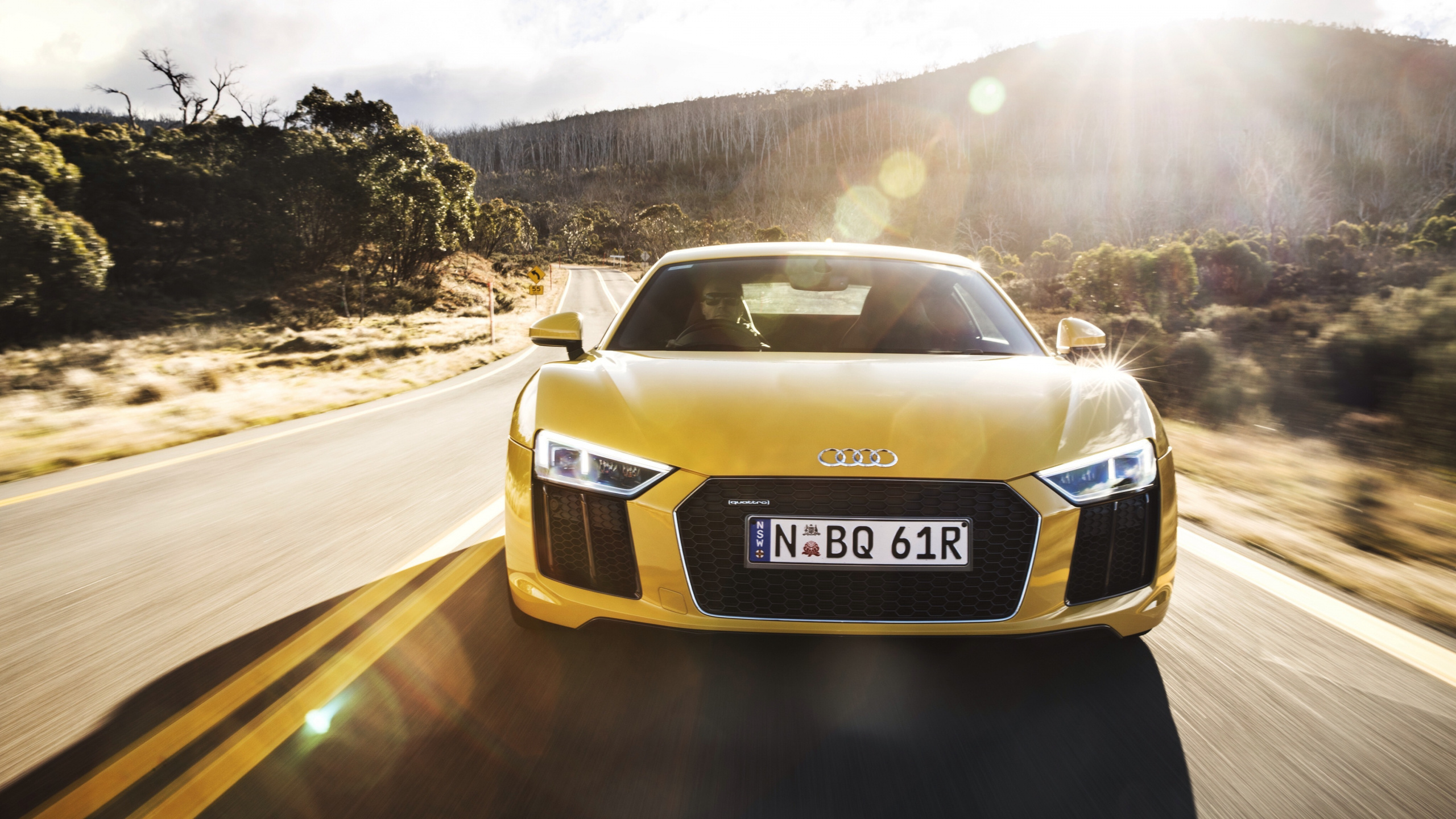 Yellow Audi a 4 on Road During Daytime. Wallpaper in 2560x1440 Resolution