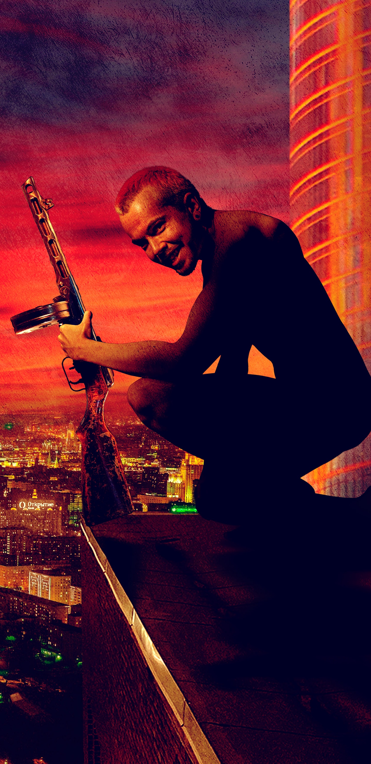 Man in Black Crew Neck T-shirt Playing Guitar on Top of Building During Night Time. Wallpaper in 1440x2960 Resolution