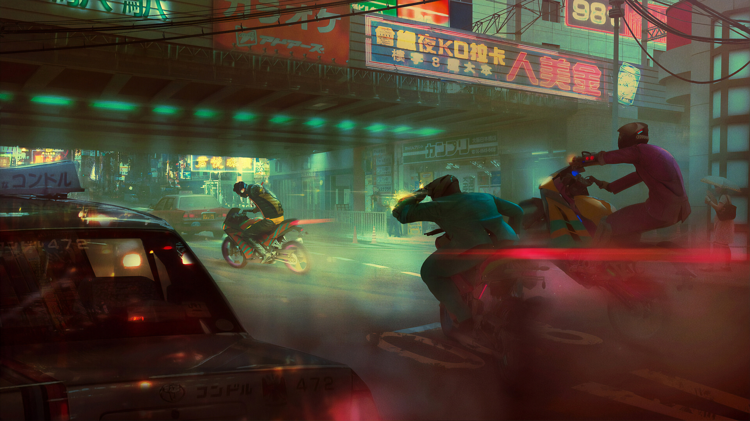 Homme en Veste Noire Équitation Moto Pendant la Nuit. Wallpaper in 2560x1440 Resolution