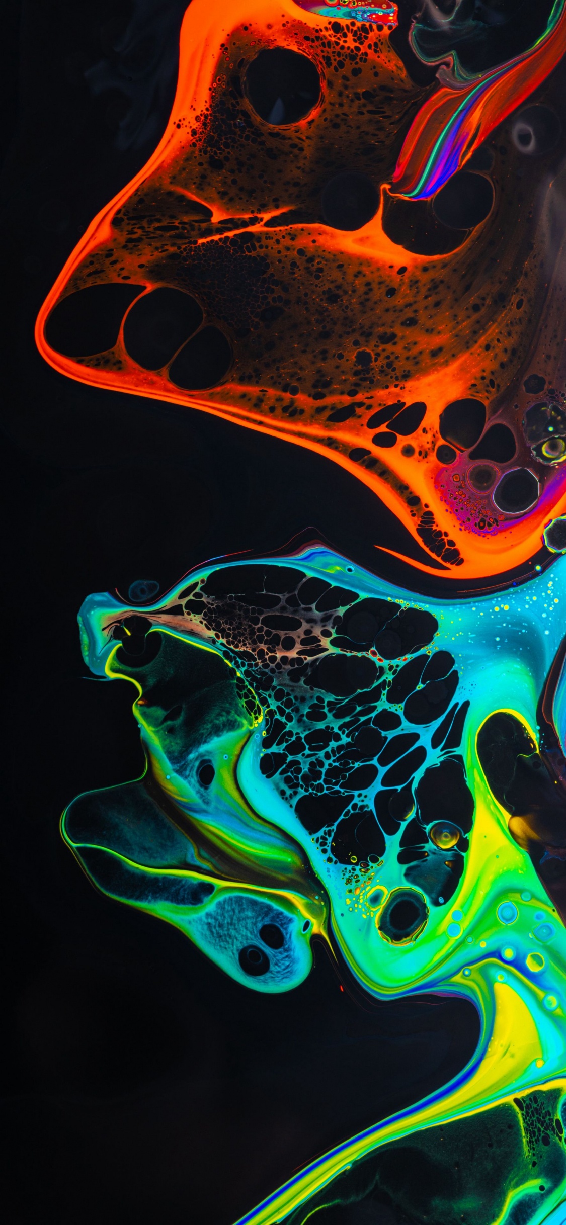 光, 黑色的, 流体, 液体, 艺术 壁纸 1125x2436 允许