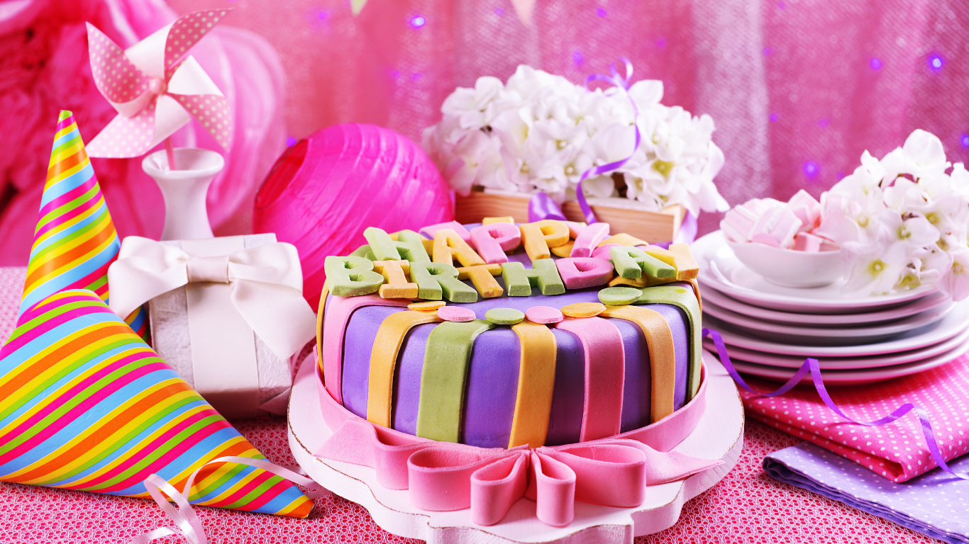 Birthday, Party, Birthday Cake, Food, Sweetness. Wallpaper in 1366x768 Resolution