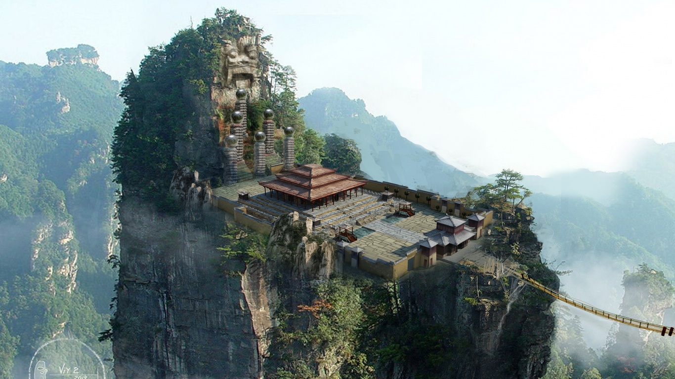 Brown and White House on Top of Mountain. Wallpaper in 1366x768 Resolution