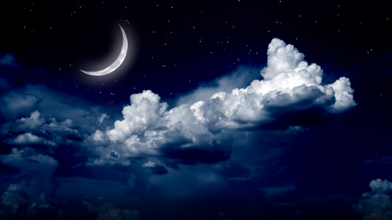 月光, 月亮, 夜晚的天空, 性质, 积云 壁纸 1280x720 允许