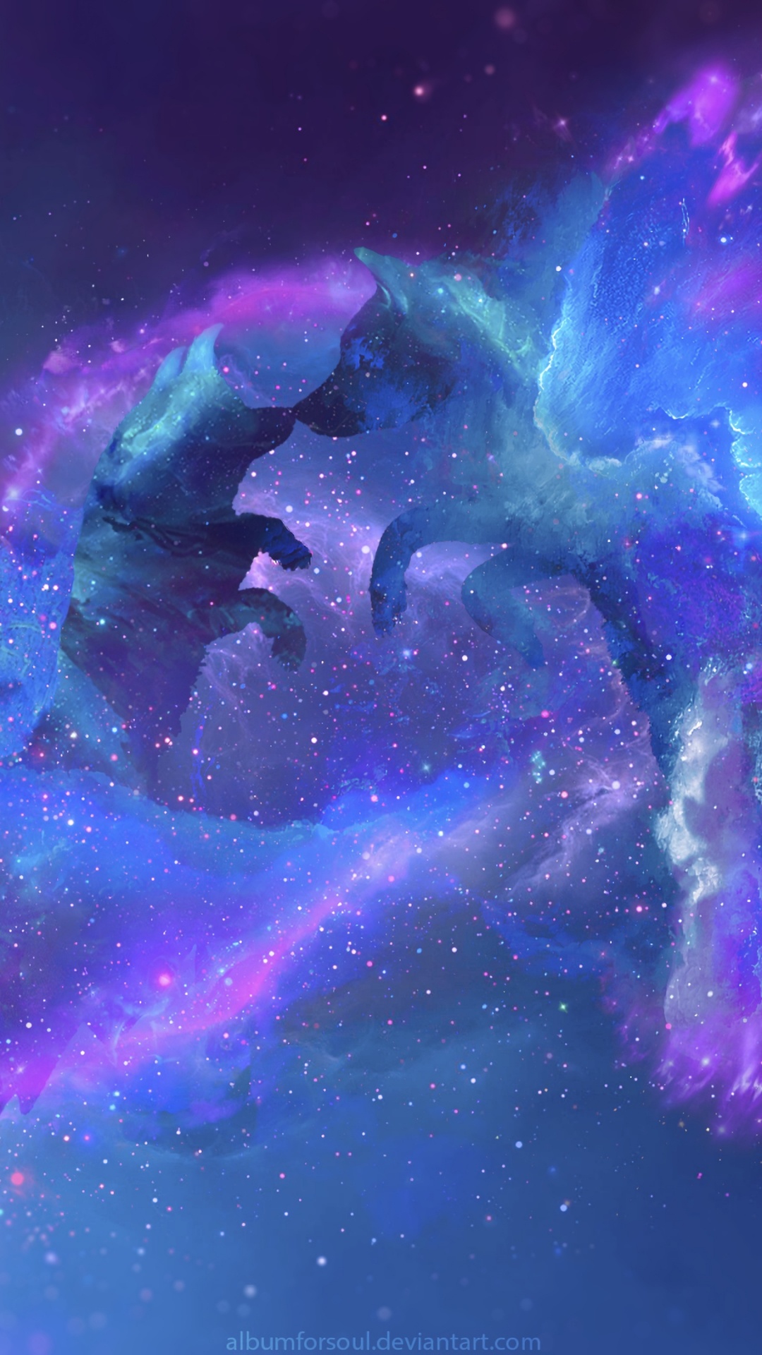 Galaxy Wolf, Wolf, Drawing, Atmosphere, Nebula. Wallpaper in 1080x1920 Resolution