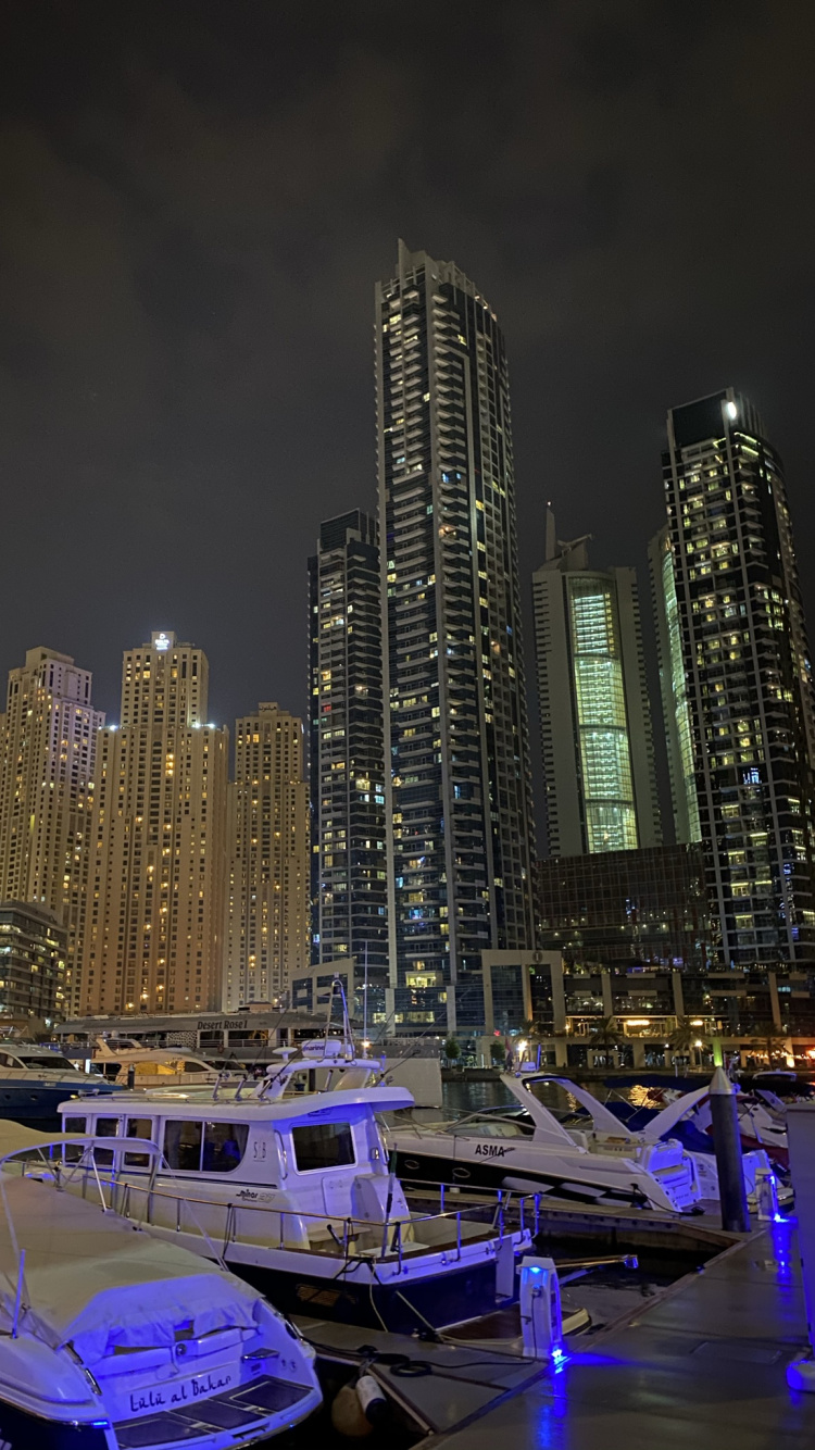 Dubaï, Nuit, Tour de Bloc, Métropole, Motomarine. Wallpaper in 750x1334 Resolution