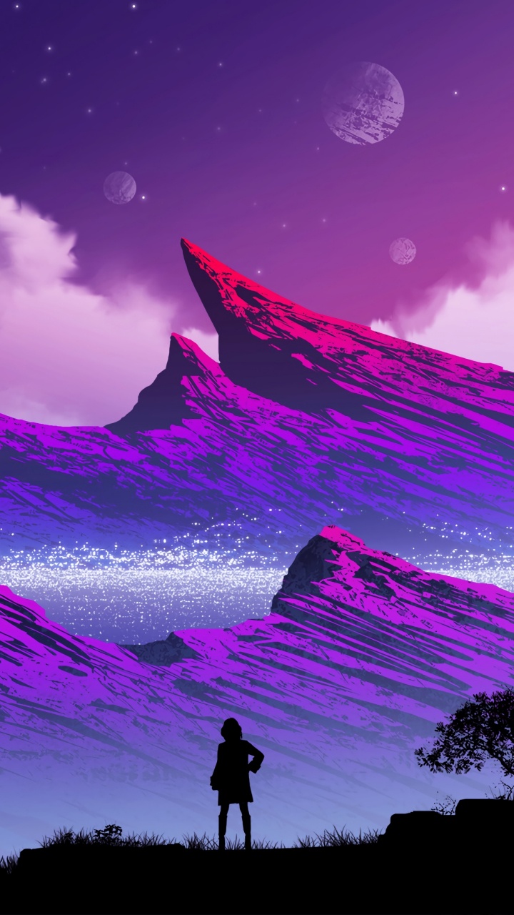 Silhouette of Man Standing on Mountain During Night Time. Wallpaper in 720x1280 Resolution