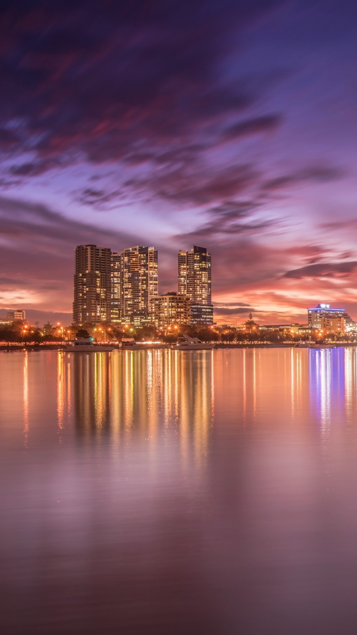 黄金海岸, 反射, 城市景观, 晚上, 地平线 壁纸 720x1280 允许