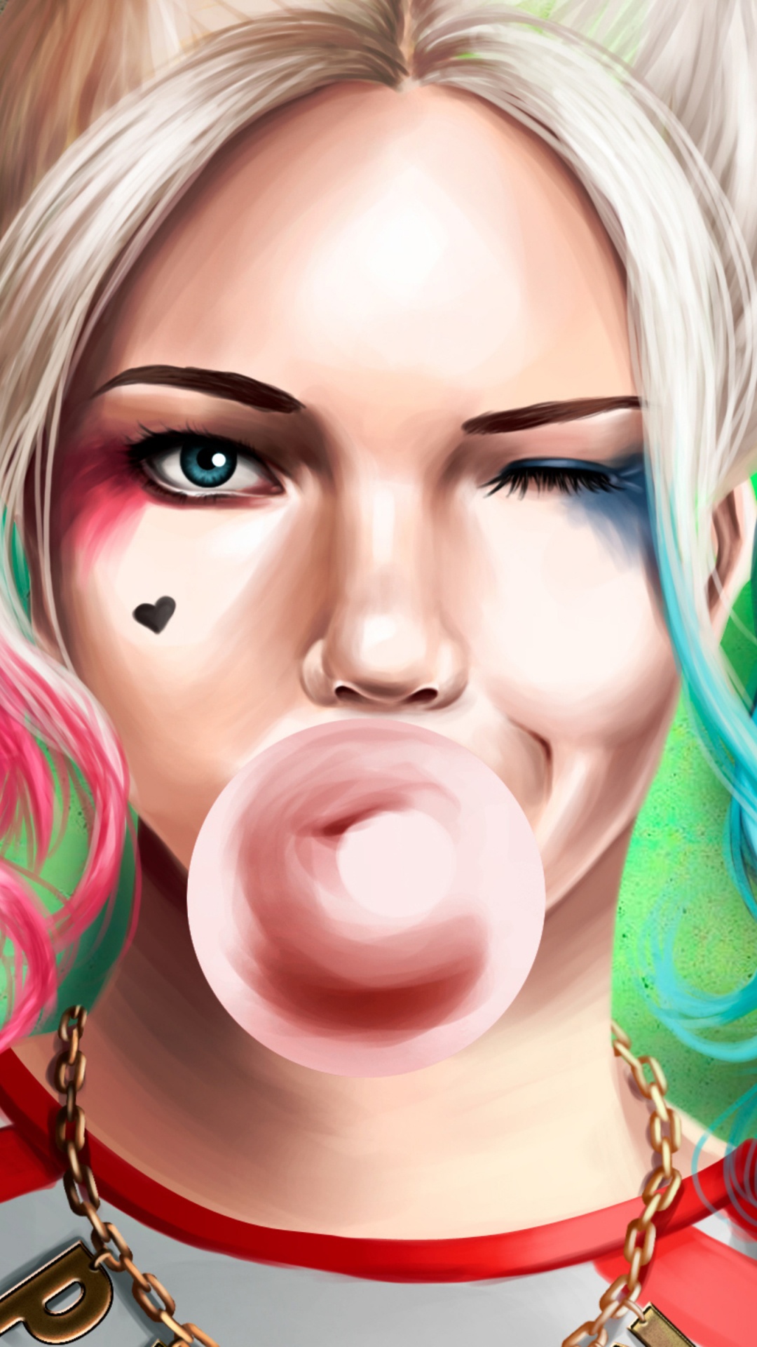 Woman With Purple Hair Wearing Black and White Shirt. Wallpaper in 1080x1920 Resolution