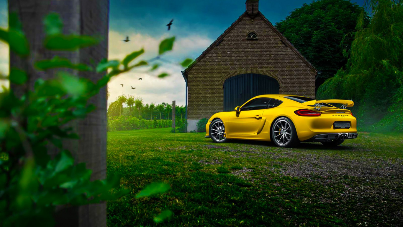 Ferrari 458 Italia Jaune Garée Près D'une Maison en Bois Marron. Wallpaper in 1366x768 Resolution