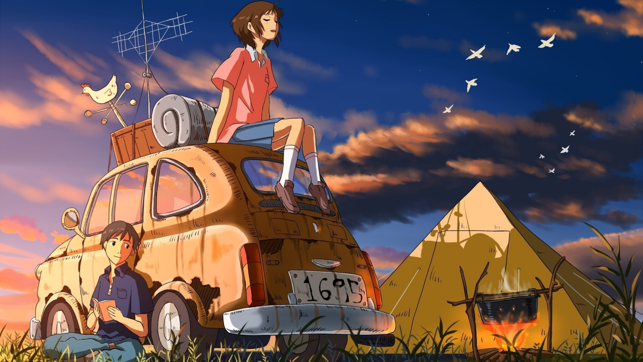 Hombre Con Camisa Roja de Pie Junto al Coche Marrón. Wallpaper in 1280x720 Resolution