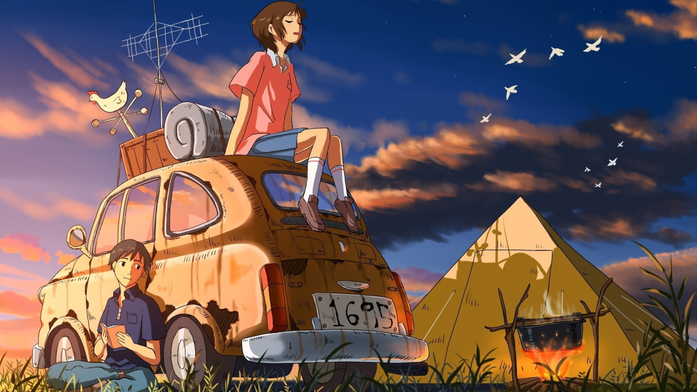 Hombre Con Camisa Roja de Pie Junto al Coche Marrón. Wallpaper in 1366x768 Resolution