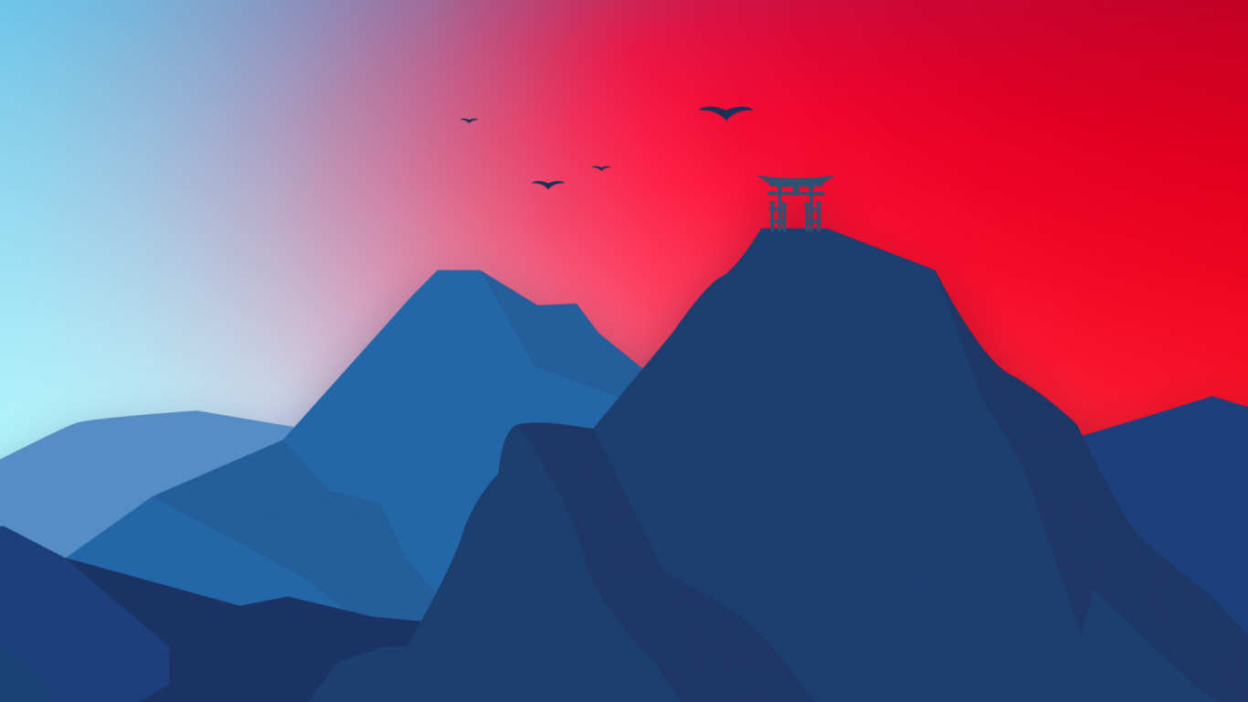 Ambiente, Montaña, Ave, Pendiente, Atardecer. Wallpaper in 1366x768 Resolution