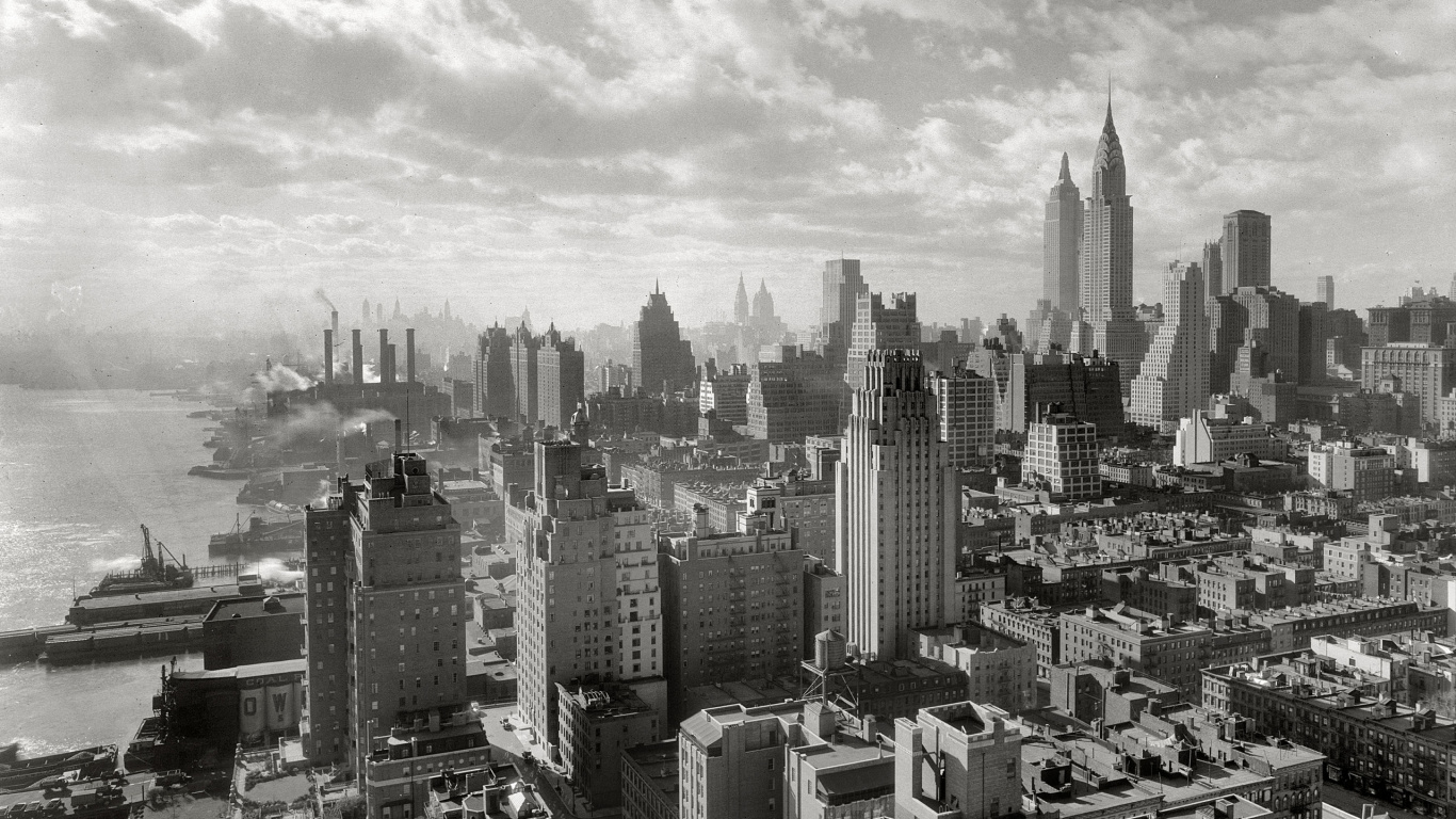 Foto en Escala de Grises de Los Edificios de la Ciudad. Wallpaper in 1366x768 Resolution