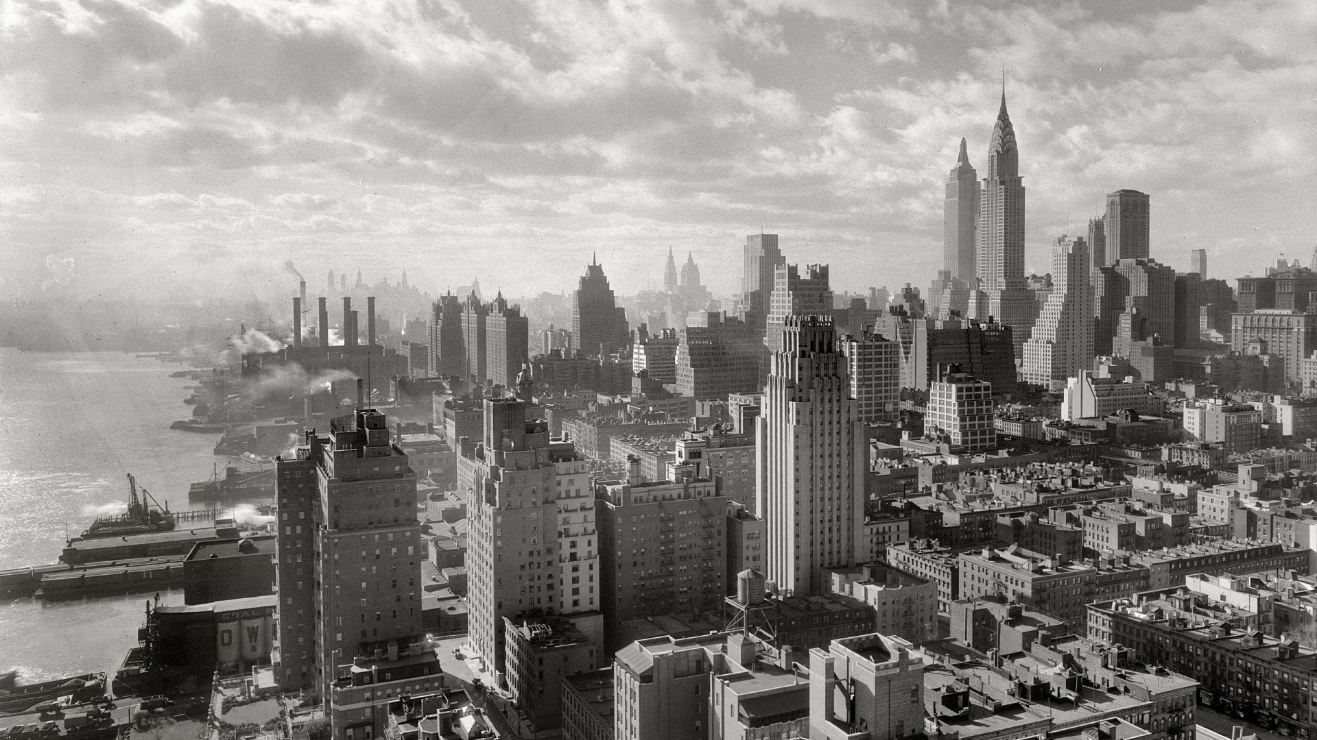 Foto en Escala de Grises de Los Edificios de la Ciudad. Wallpaper in 1920x1080 Resolution