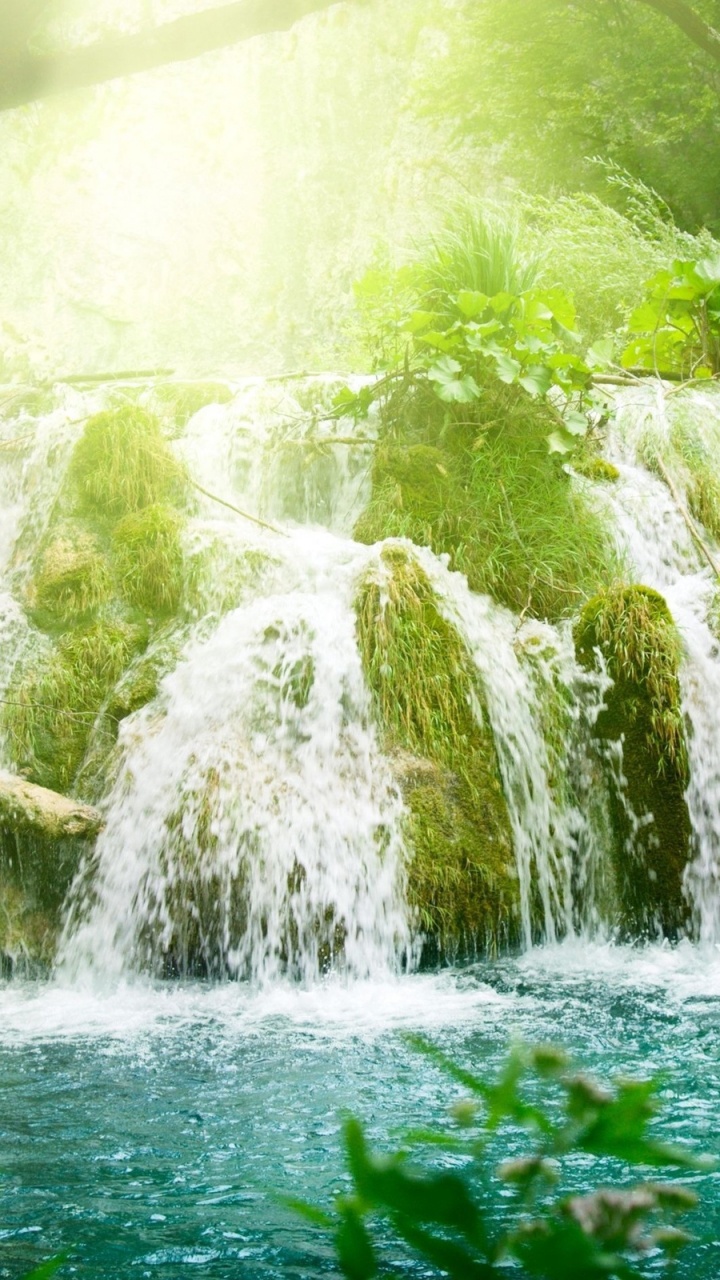 Wasserfälle Inmitten Grüner Bäume. Wallpaper in 720x1280 Resolution