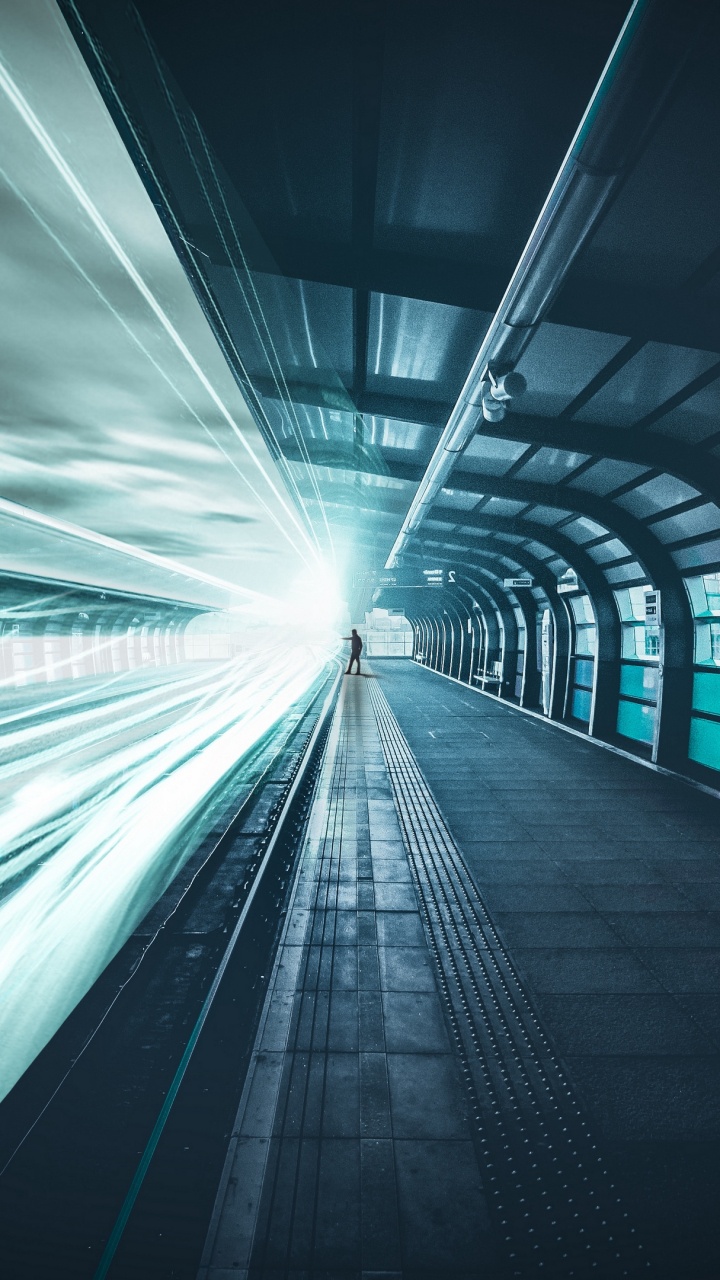 White and Blue Light in Tunnel. Wallpaper in 720x1280 Resolution