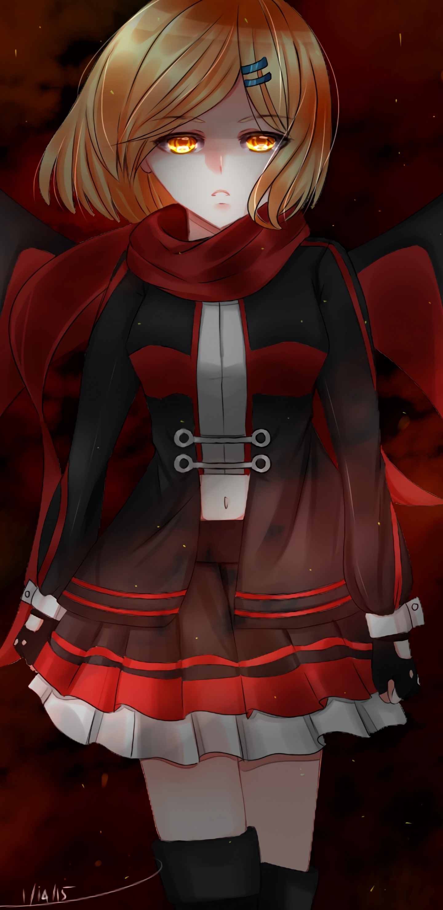 Fille Aux Cheveux Blonde en Personnage D'anime Manteau Rouge et Blanc. Wallpaper in 1440x2960 Resolution